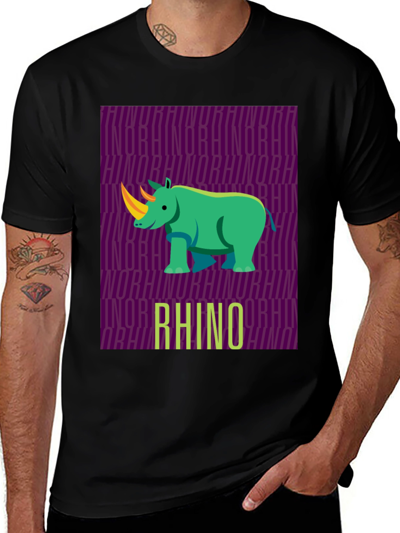 Variant 16 of Rhino Graphic Print Black T-Shirt