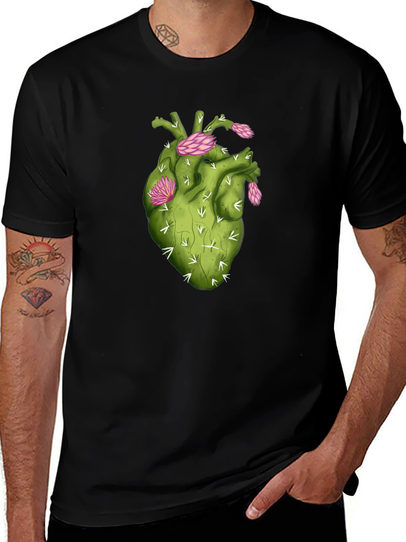 Variant 9 of Cactus Heart Graphic Tee - Black Cotton T-Shirt