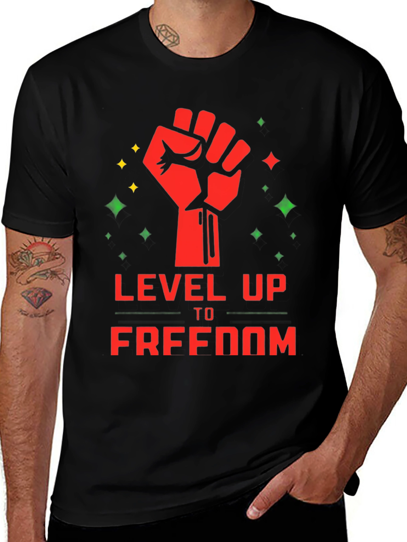 Variant 12 of Level Up to Freedom T-Shirt - Red Fist Graphic Tee