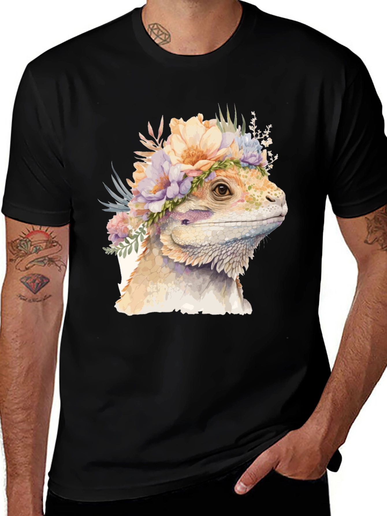 Variant 25 of Bearded Dragon Flower Crown T-Shirt - Unique Reptile Tee
