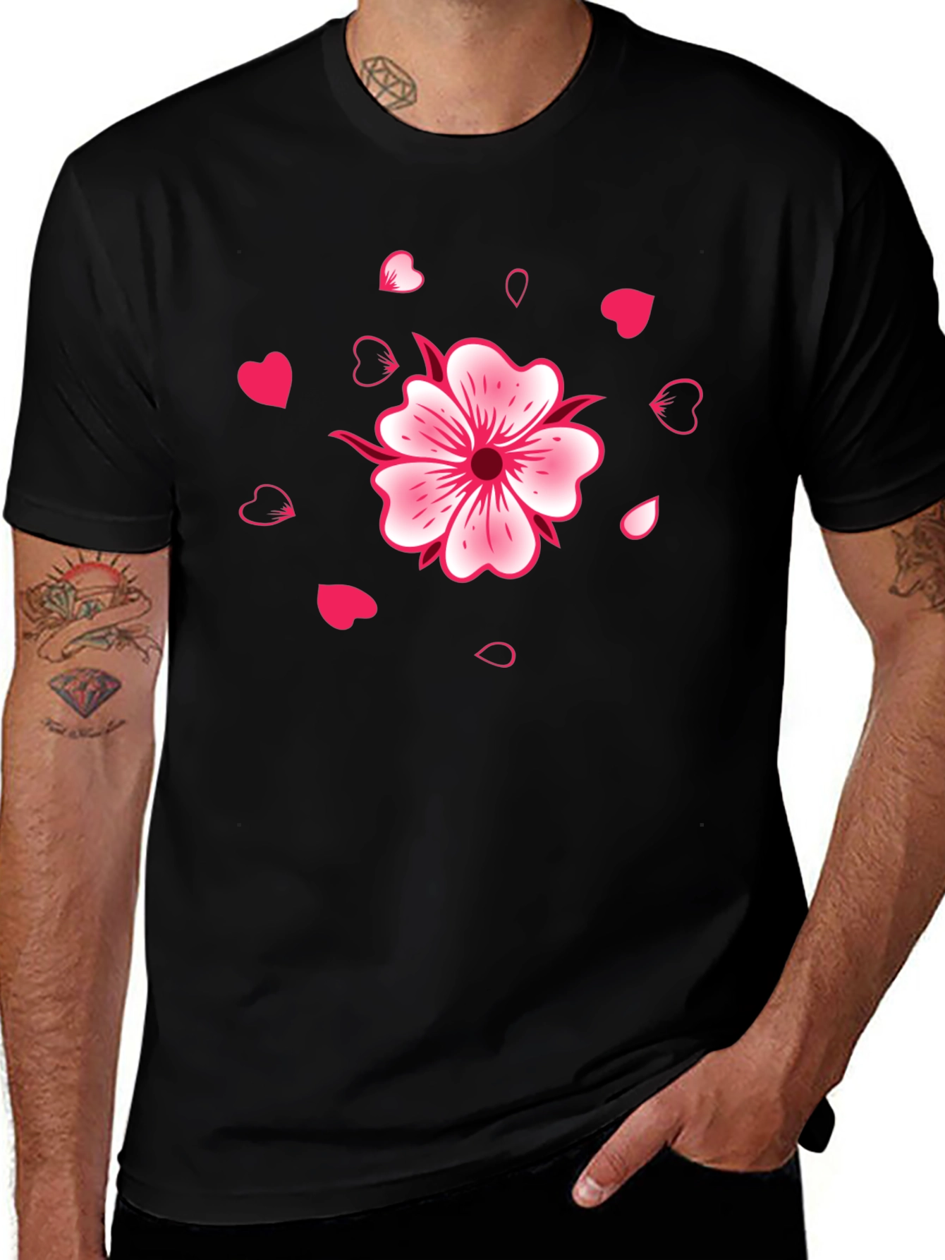 Variant 5 of Floral Hearts Black T-Shirt