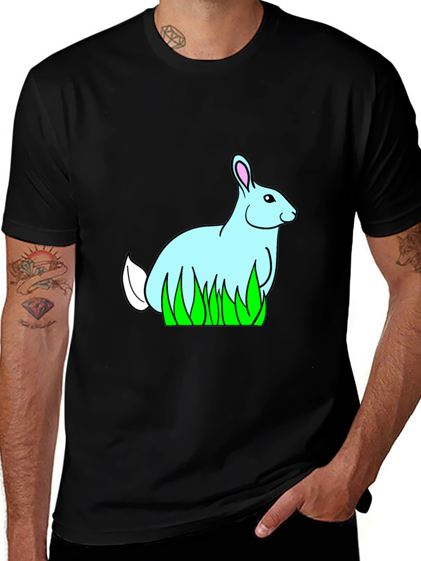Variant 21 of Bunny in Grass Black T-Shirt