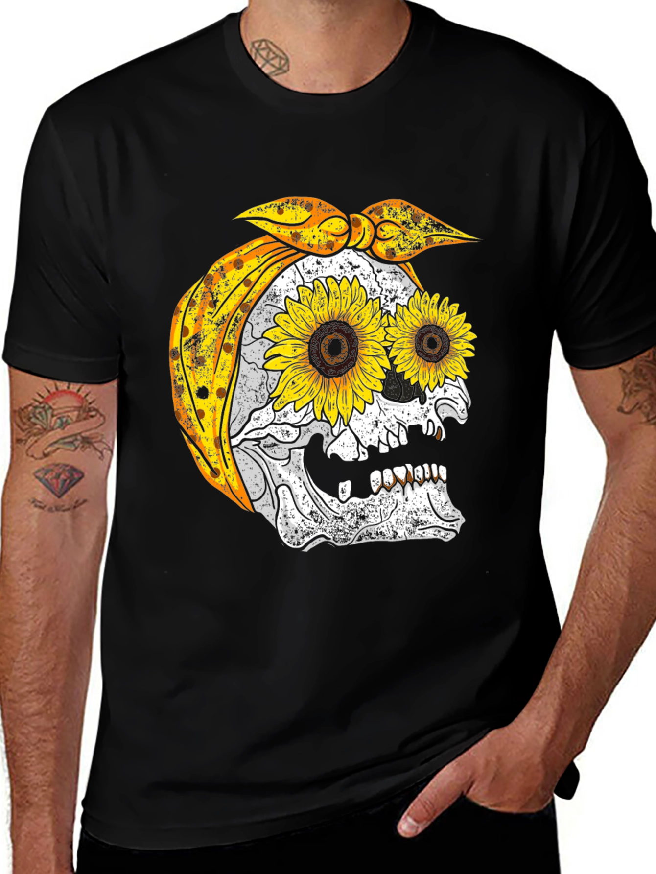 Variant 14 of Sunflower Skull Bandana Graphic Tee