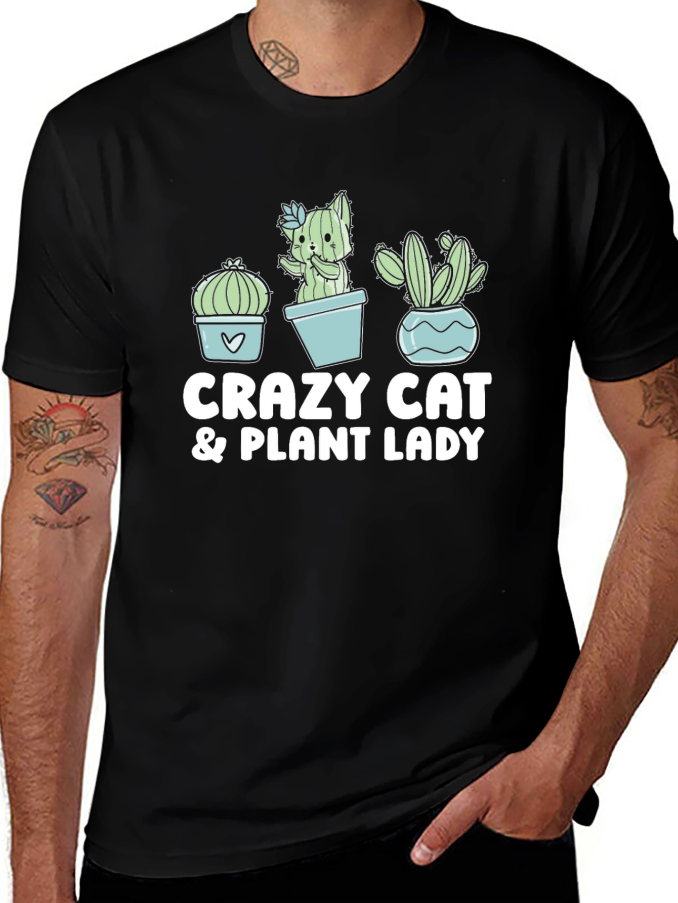 Variant 26 of Crazy Cat & Plant Lady Black T-Shirt