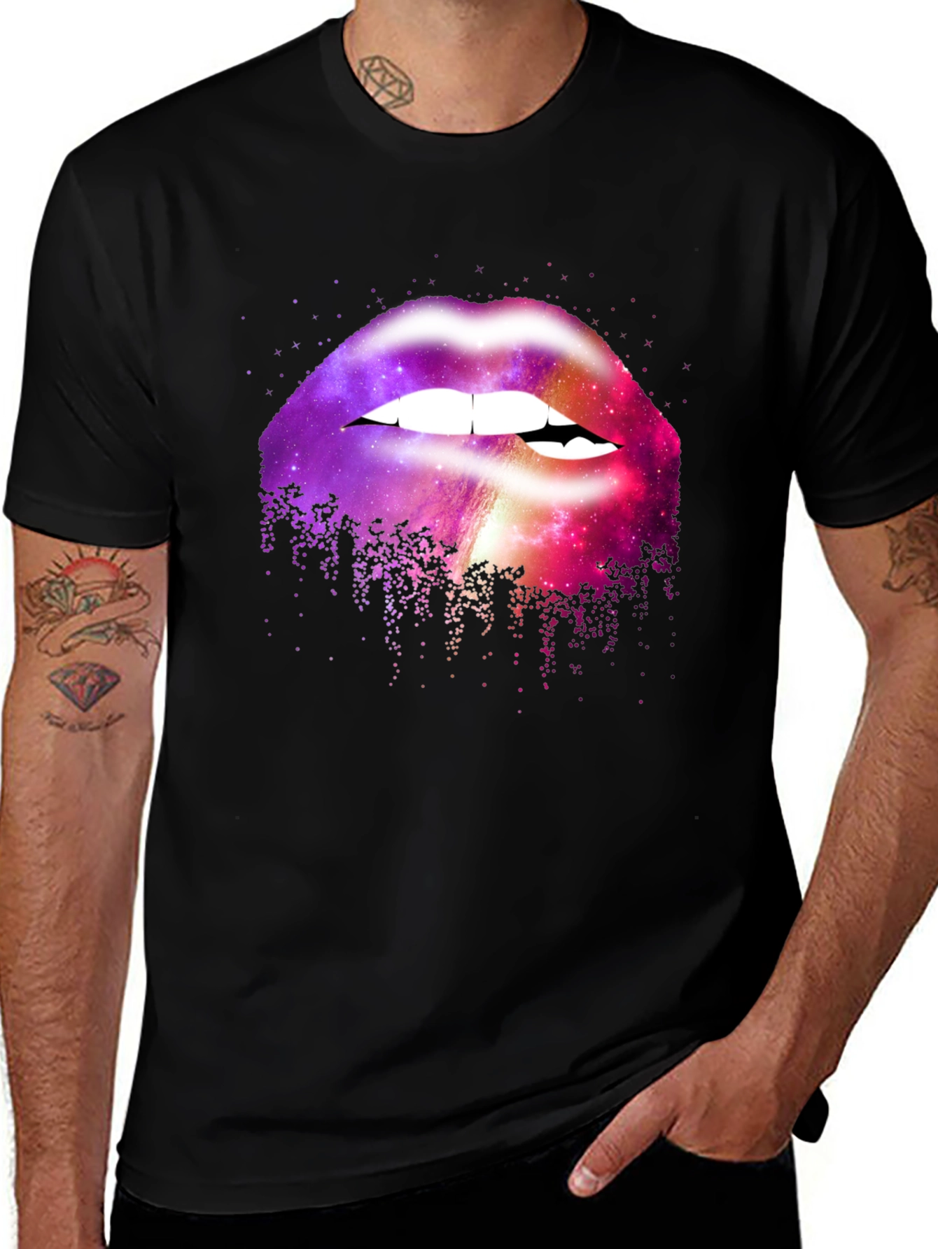Variant 3 of Galaxy Lips Graphic Tee - Men's Black T-Shirt