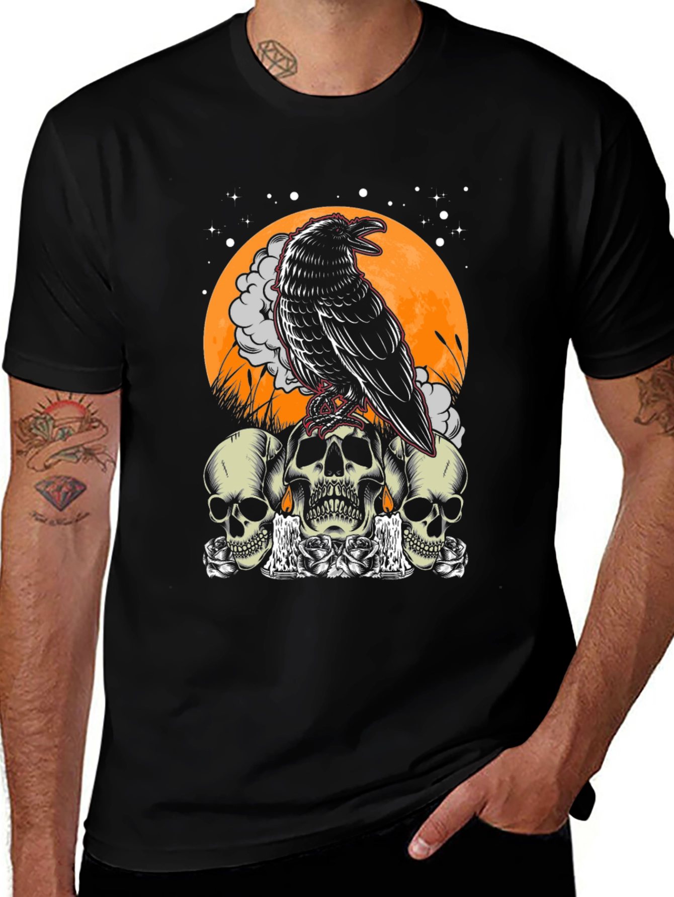 Variant 26 of Raven Skull Graphic Tee - Men's Black T-Shirt