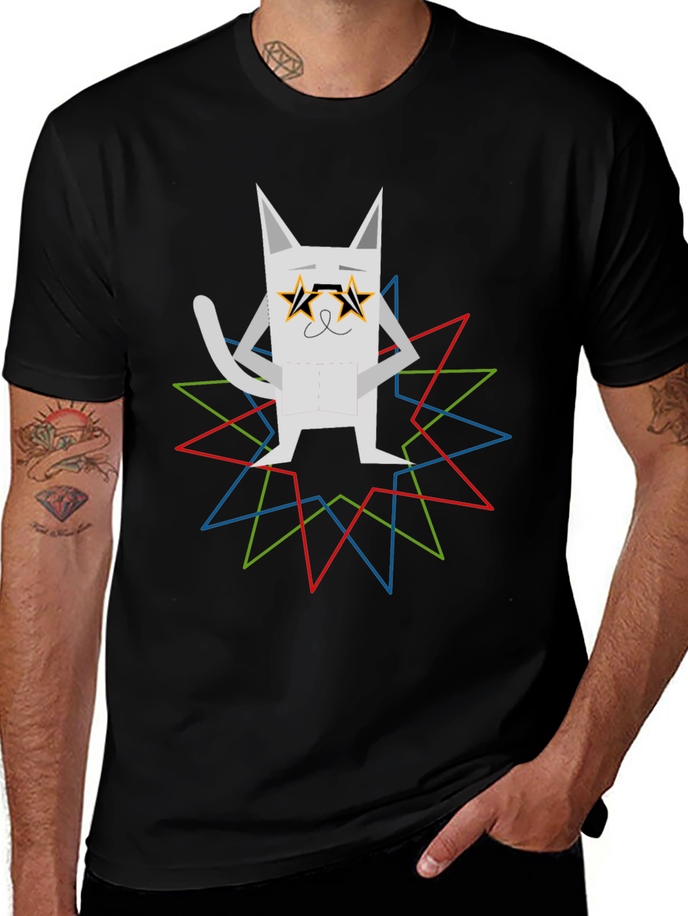 Variant 5 of Cool Cat Graphic Tee - Star Glasses