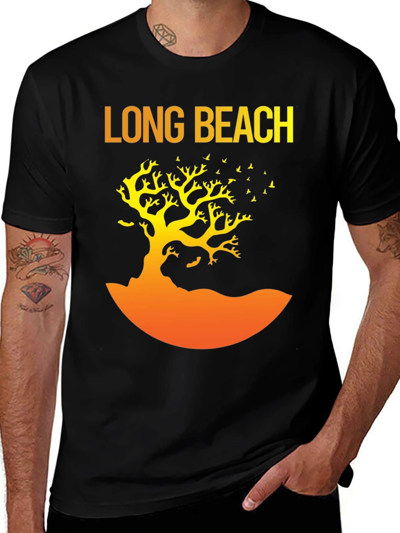 Variant 8 of Long Beach Graphic Tee - Tree Silhouette Design