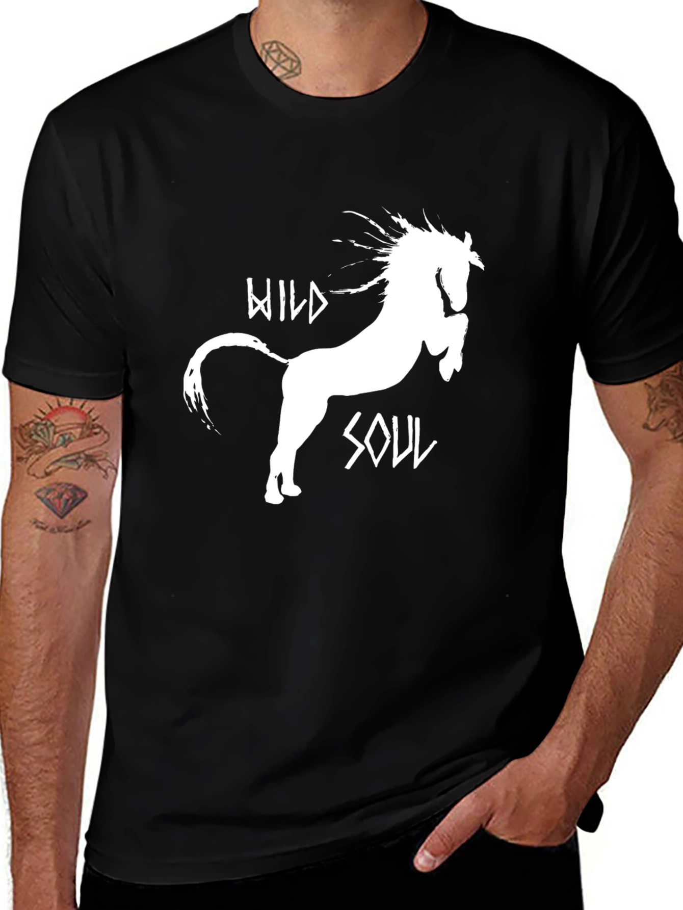 Variant 6 of Wild Soul Horse Graphic Tee - Black Cotton T-Shirt