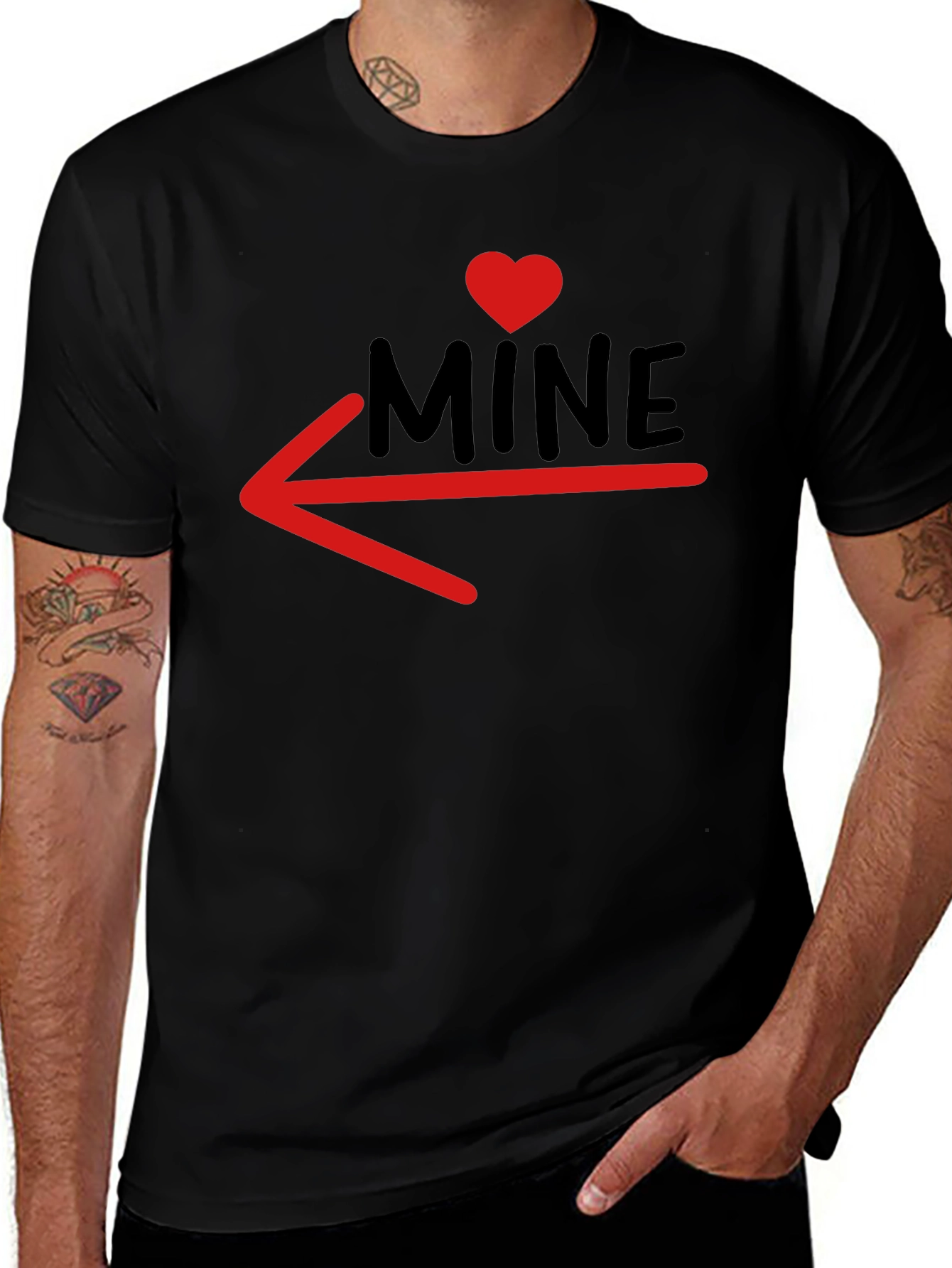 Variant 24 of "MINE" T-Shirt with Heart and Arrow Design