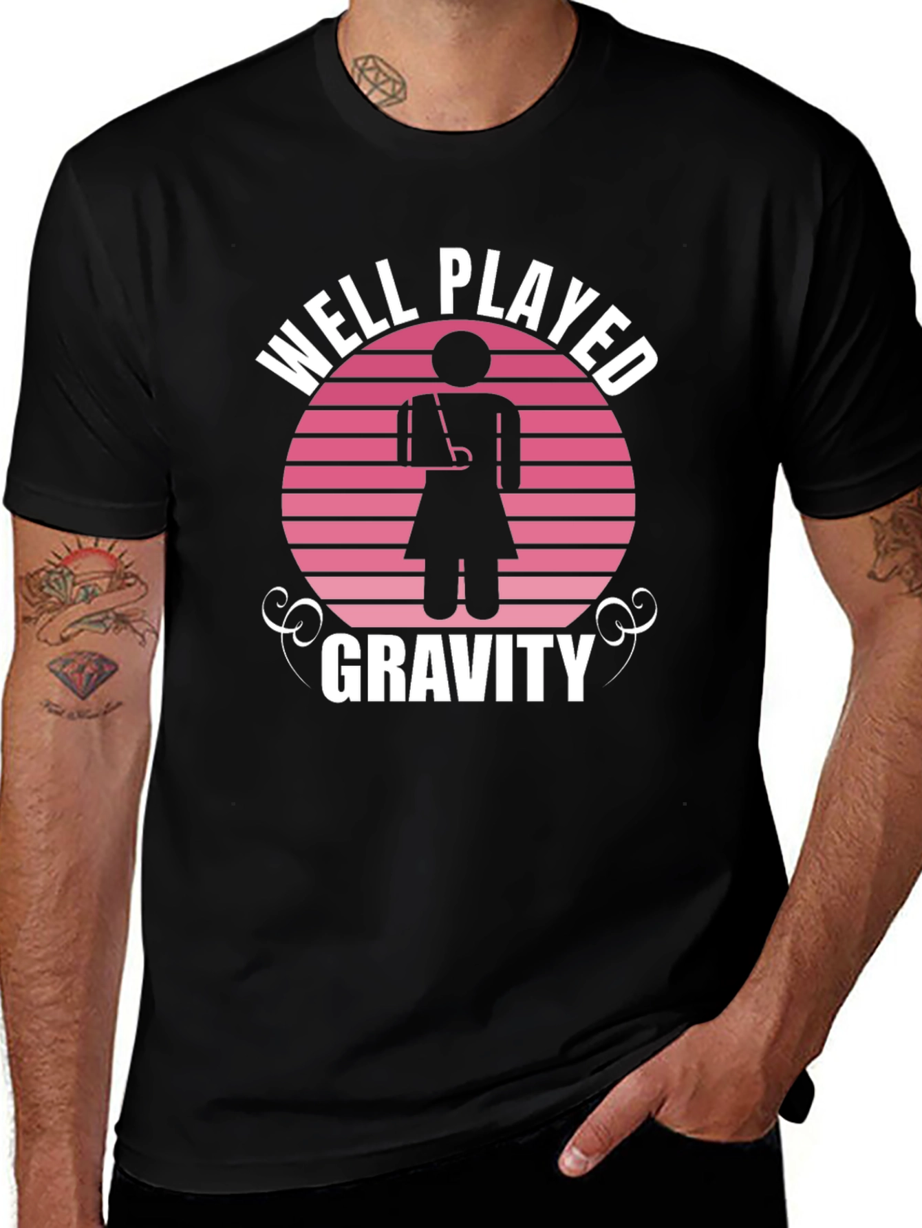 Variant 4 of Well Played Gravity Broken Arm T-Shirt