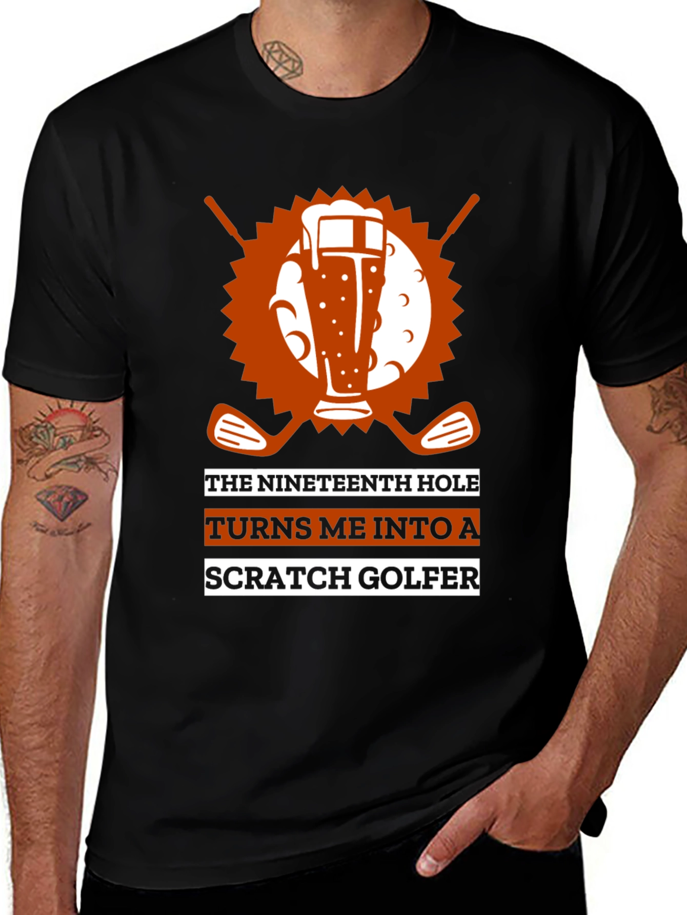 Variant 30 of The Nineteenth Hole Scratch Golfer Black T-Shirt