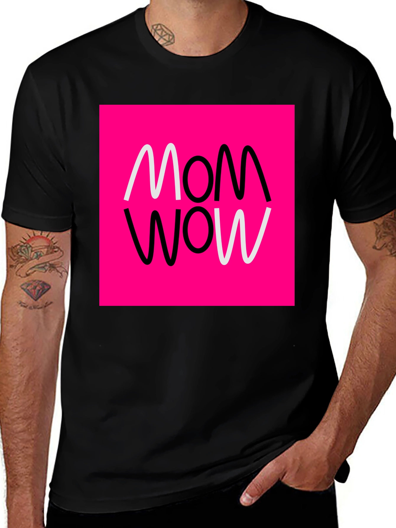 Variant 2 of Mom Wow Graphic Tee - Black Cotton Blend T-Shirt