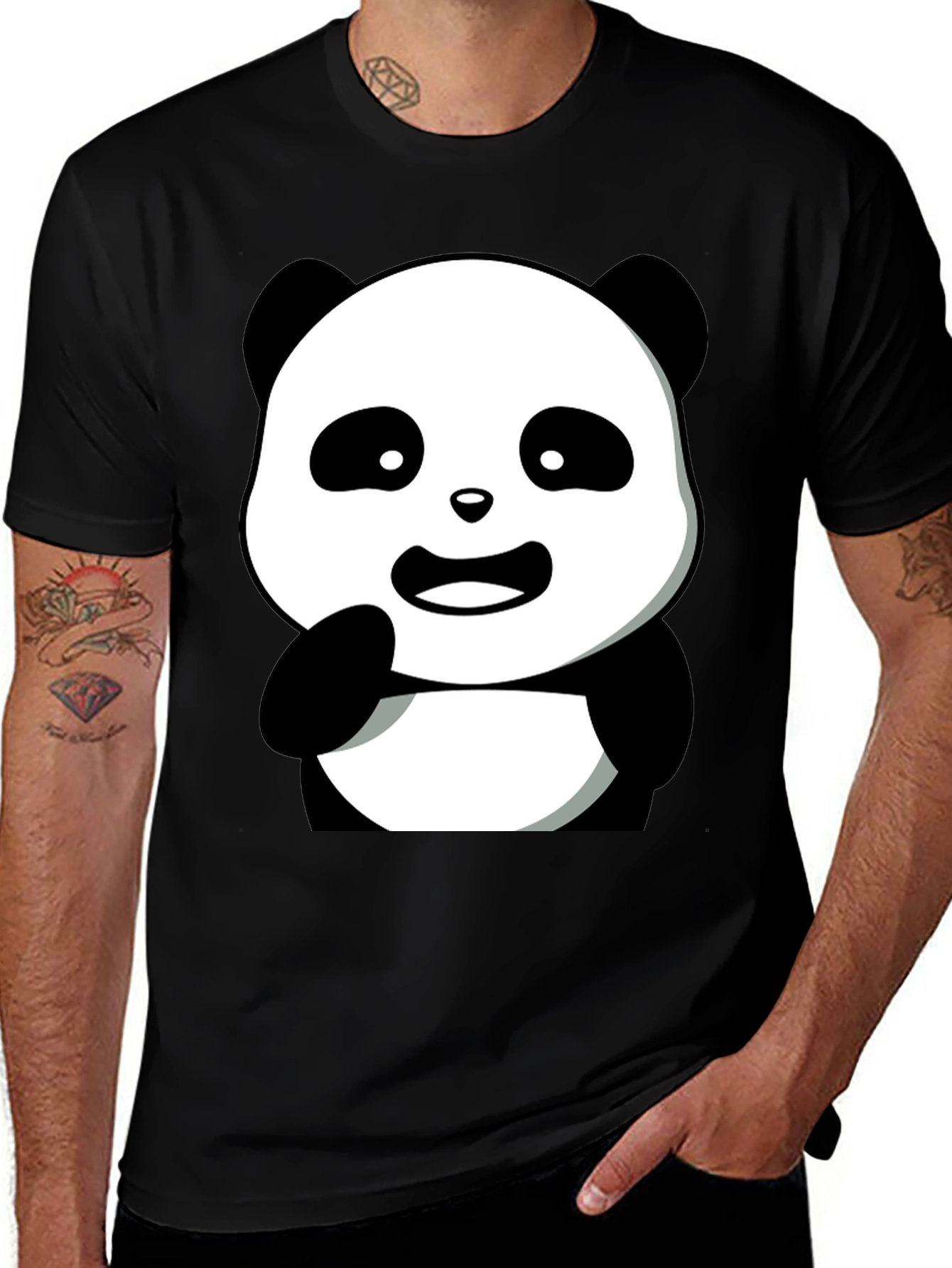 Variant 14 of Cute Panda Graphic Tee - Men's Black T-Shirt