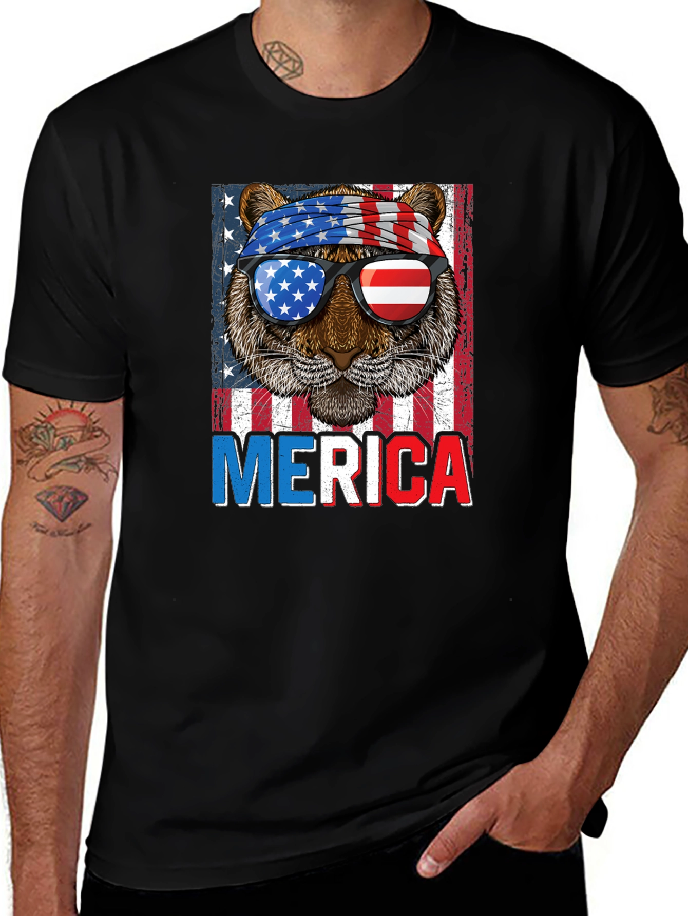Patriotic Tiger Graphic Tee - 'Merica Style