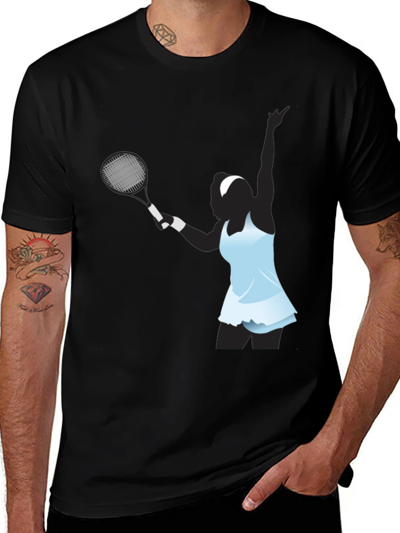 Variant 29 of Tennis Player Graphic Black T-Shirt