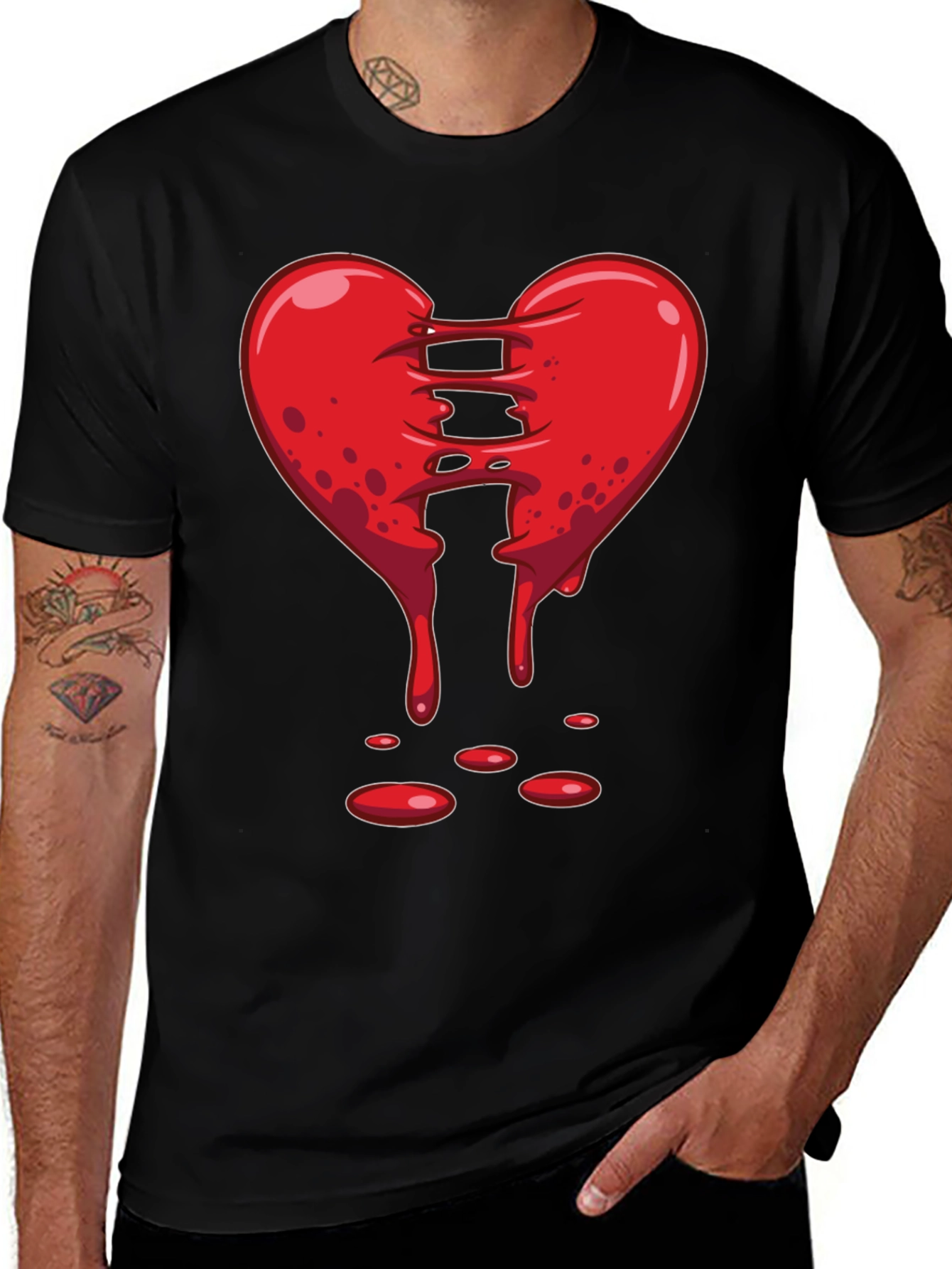 Variant 25 of Broken Heart Graphic Black T-Shirt