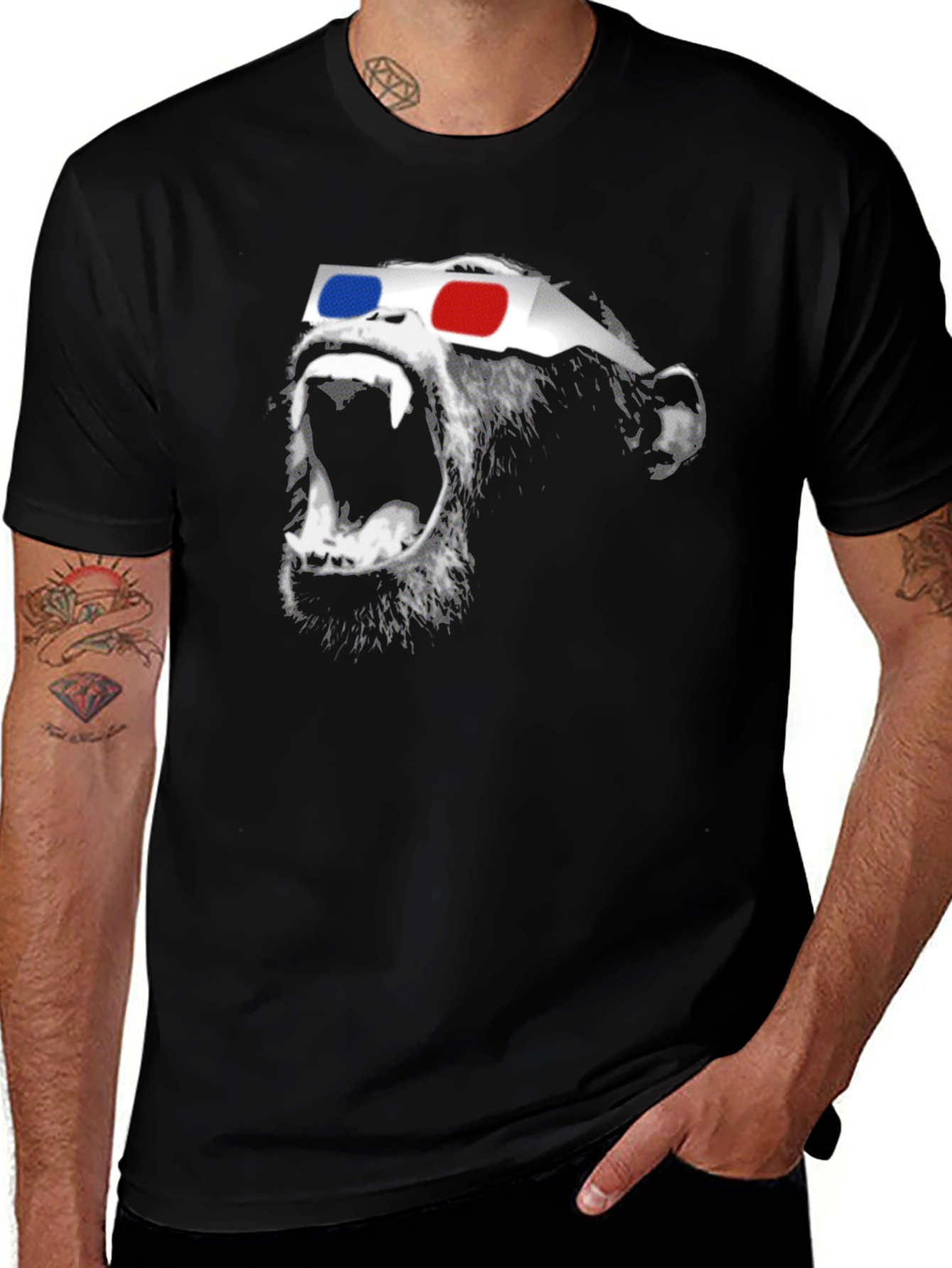 Variant 2 of Funny Monkey 3D Glasses Graphic Black T-Shirt