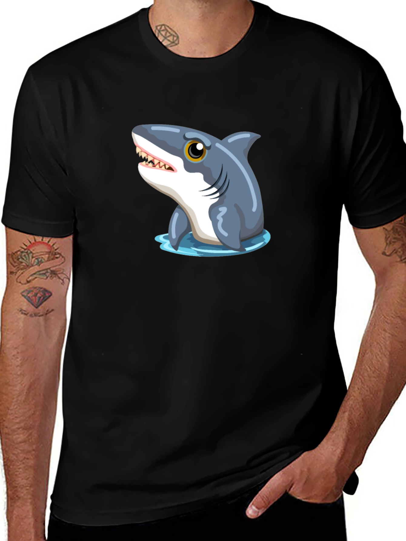 Shark Graphic Tee - Black Cotton T-Shirt