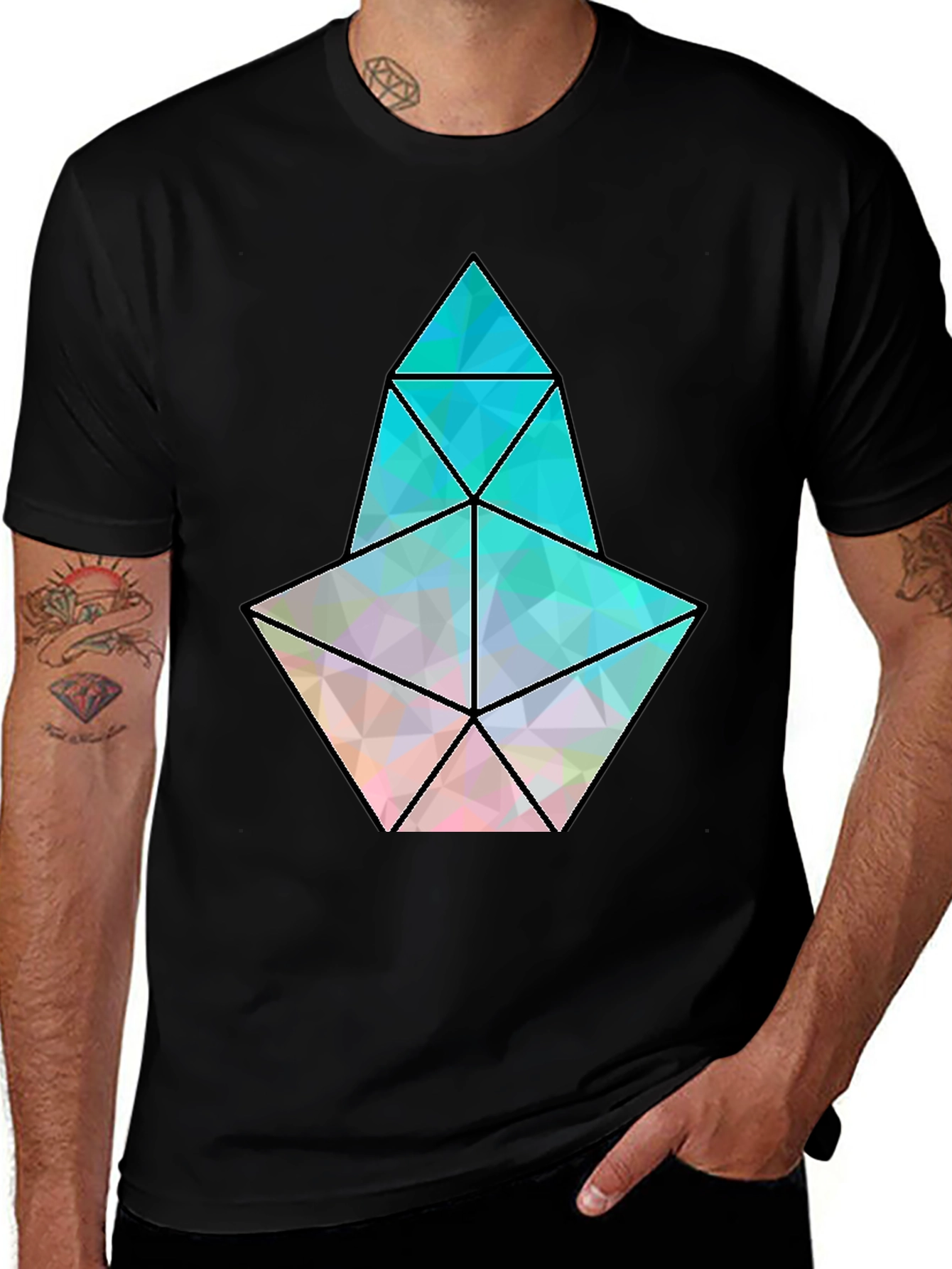 Variant 12 of Geometric Prism Graphic Black T-Shirt