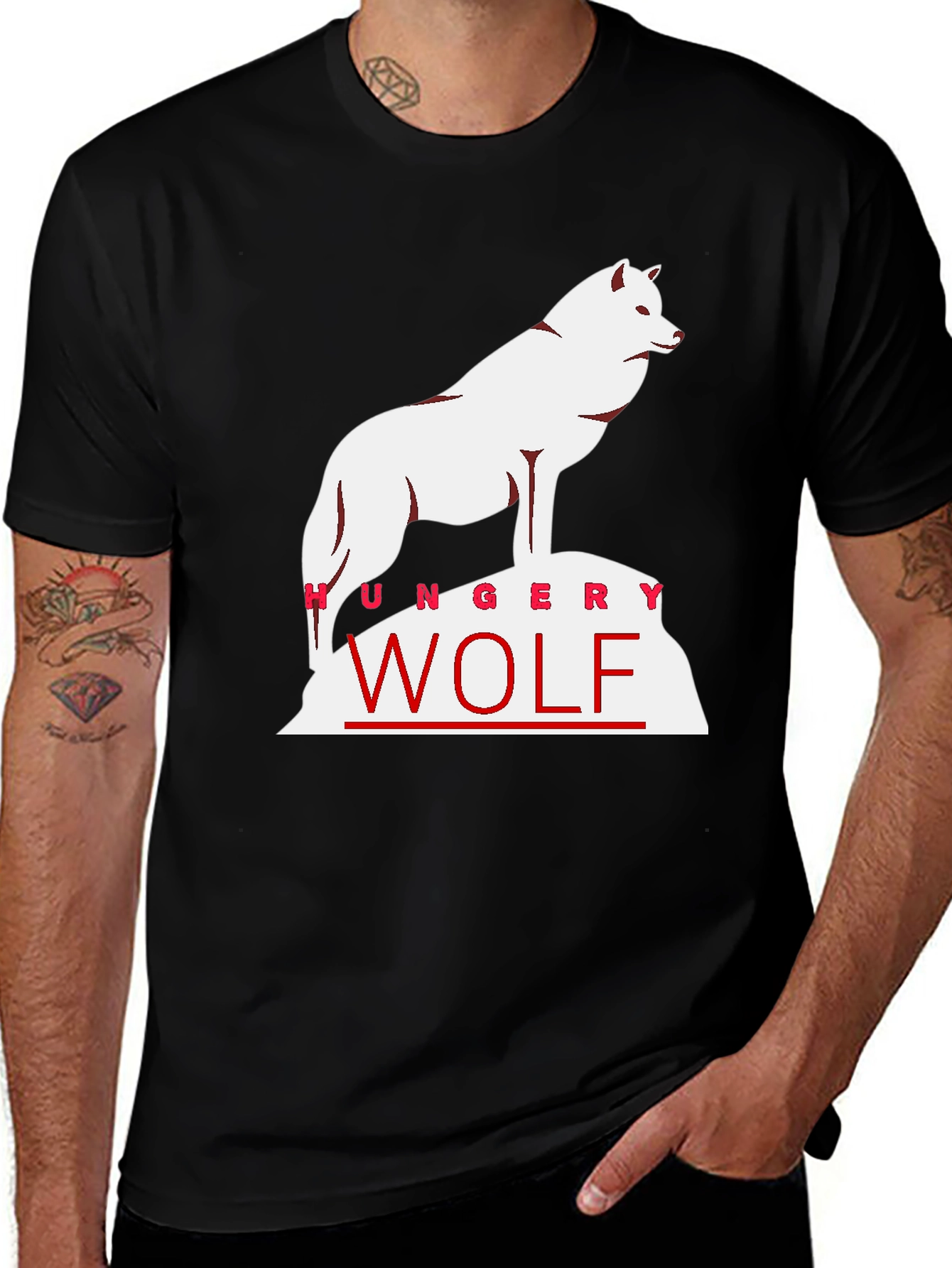 Variant 18 of Hungry Wolf Graphic Tee - Black Cotton T-Shirt