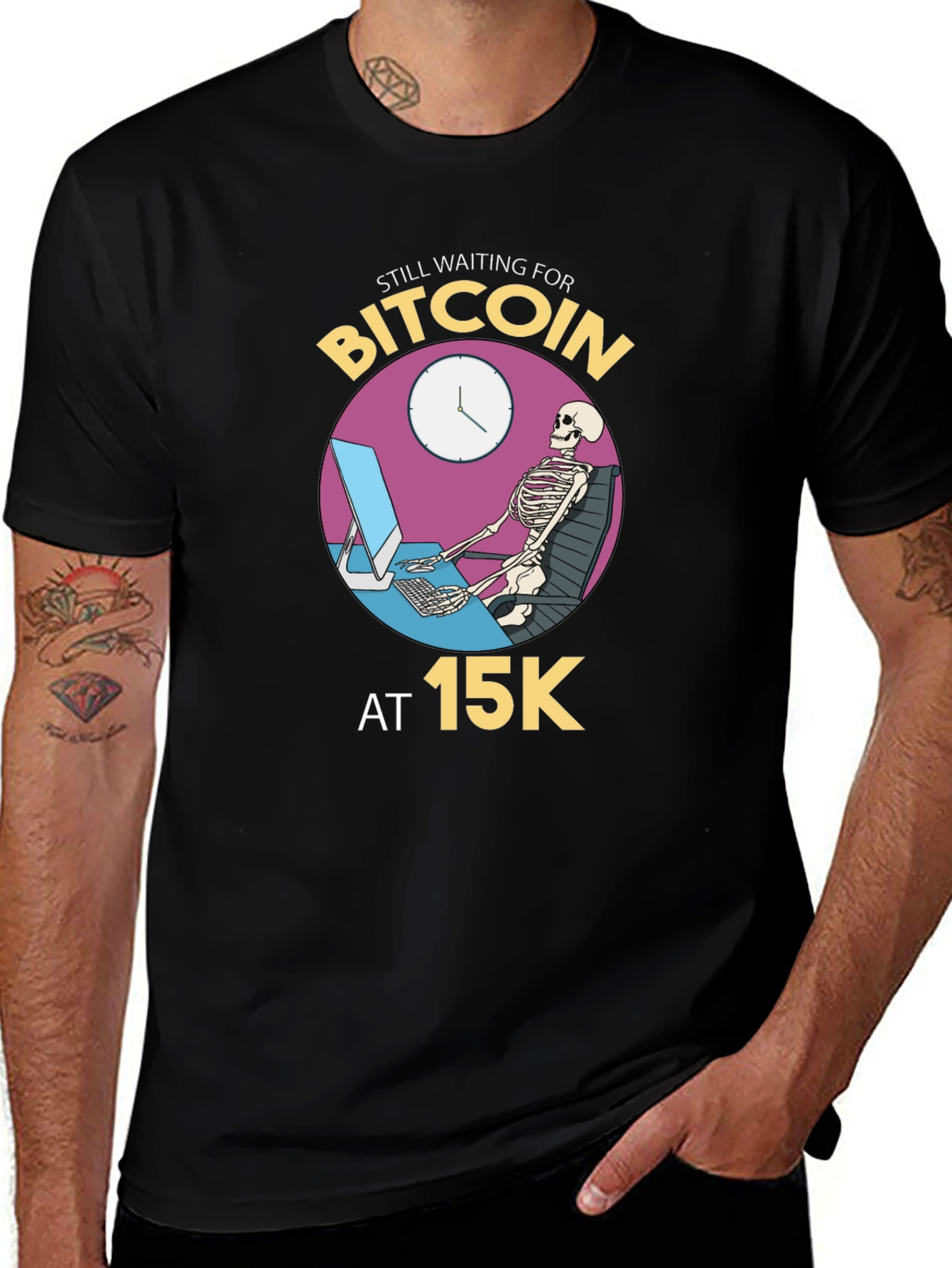 Variant 24 of Bitcoin Waiting Skeleton Black T-Shirt