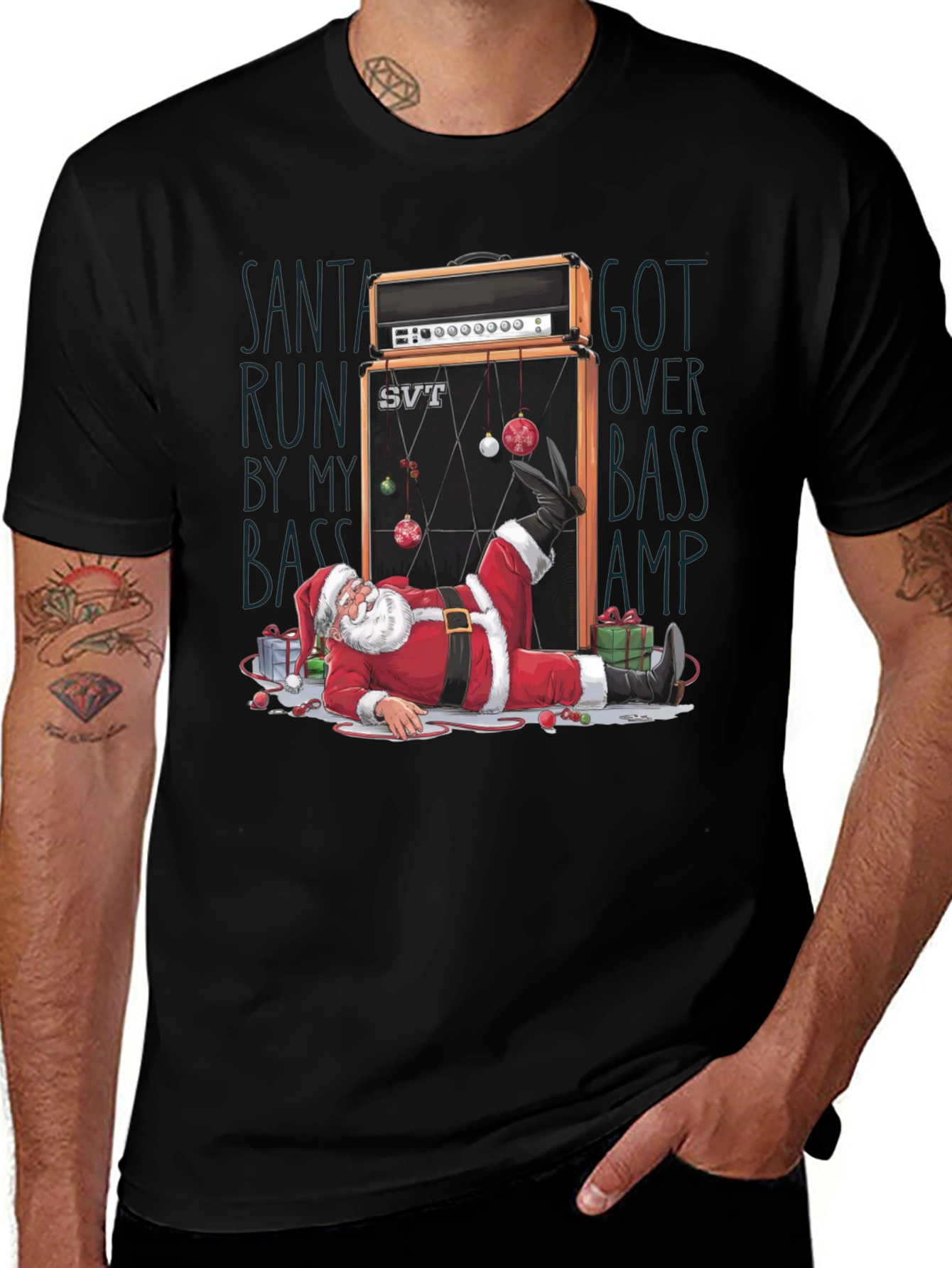 Variant 9 of Santa Run Over by Bass Amp T-Shirt