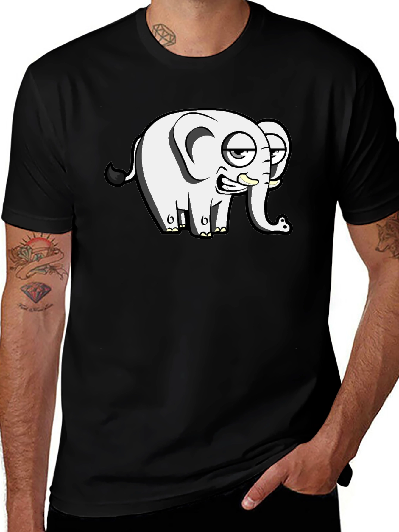 Variant 17 of Funny Elephant Cartoon Black T-Shirt