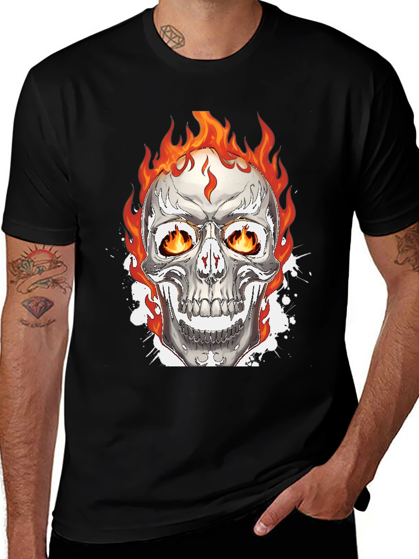 Variant 4 of Flaming Skull Graphic Tee - Black