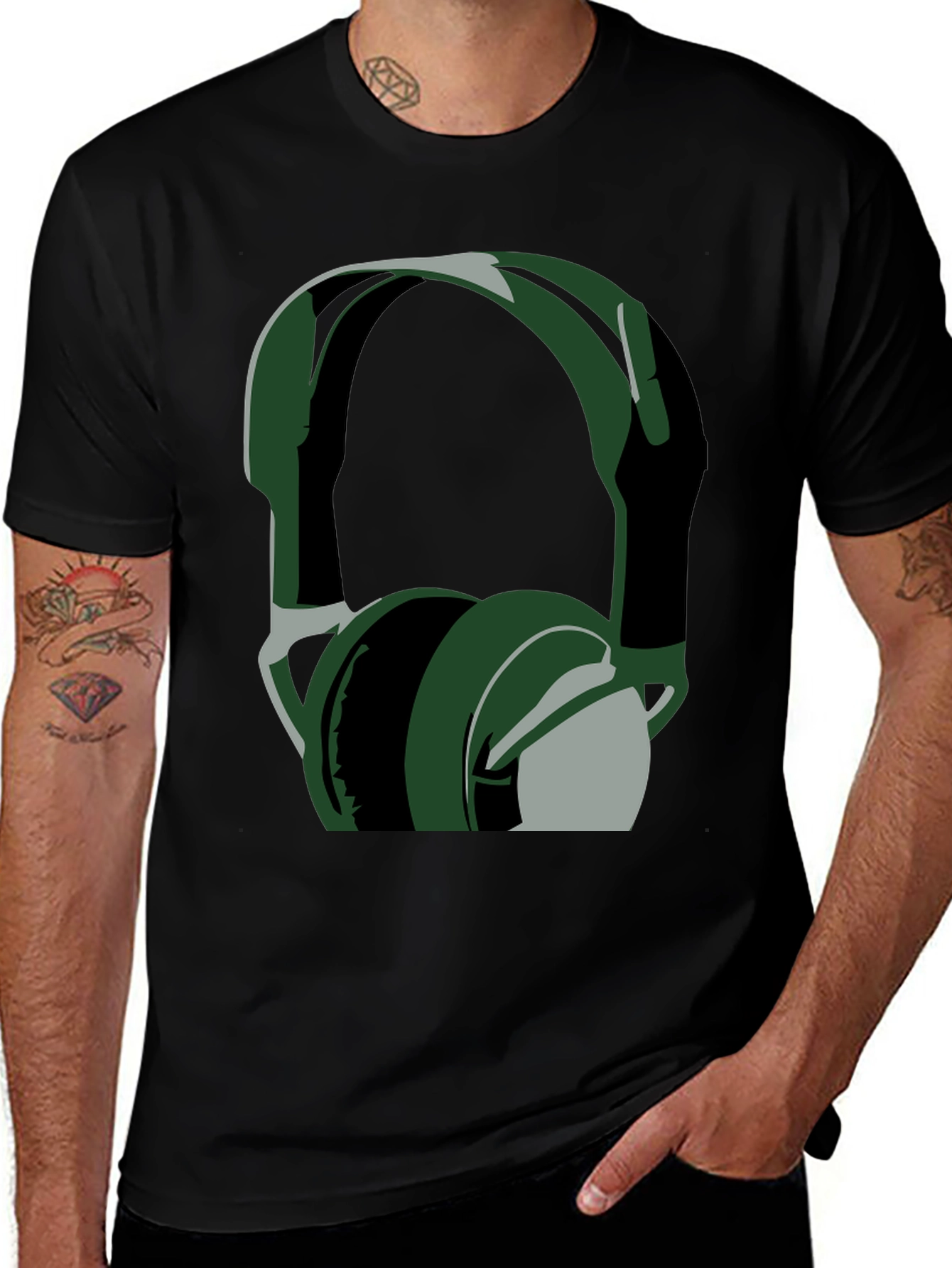 Graphic T-Shirt - Green Headphone Design