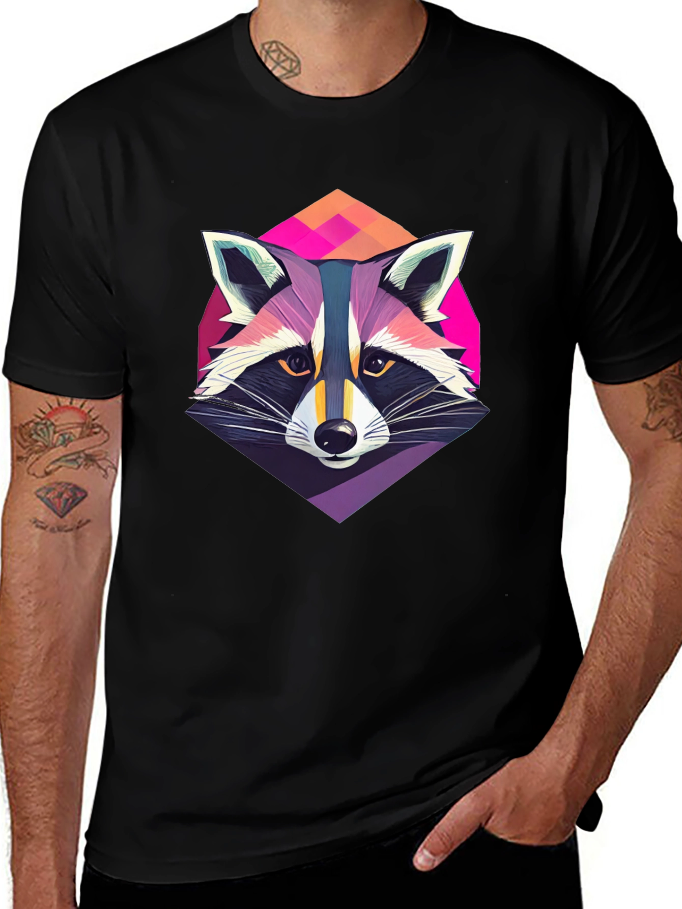 Variant 26 of Cool Raccoon Graphic Tee - Men's Black T-Shirt
