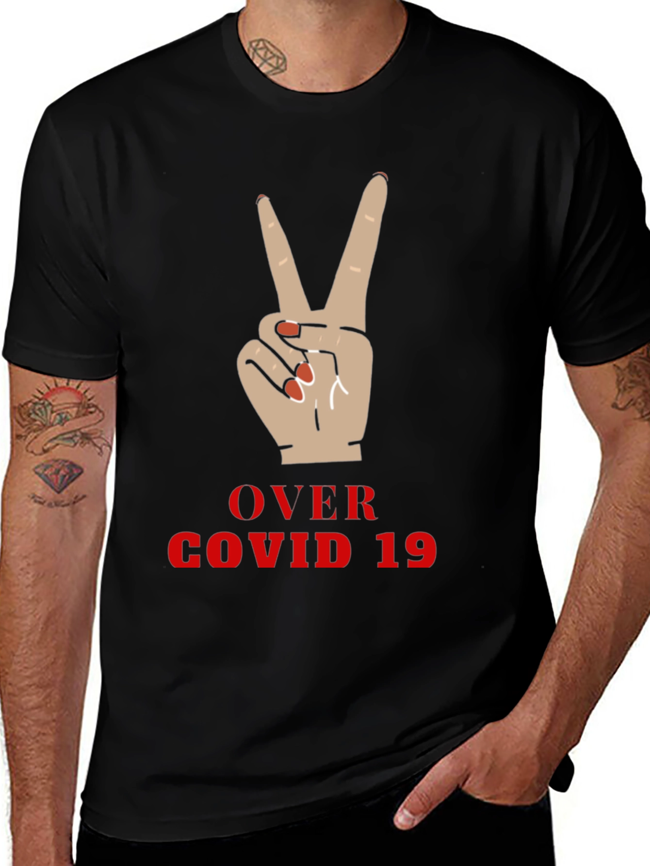 Variant 19 of Over Covid 19 Peace Sign Graphic T-Shirt