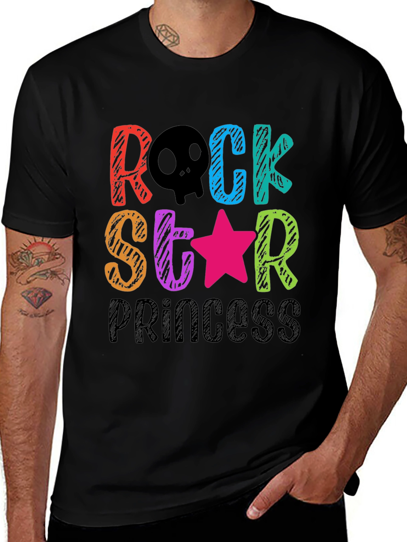 Black Rock Star Princess T-Shirt - Fun Colorful Design main image