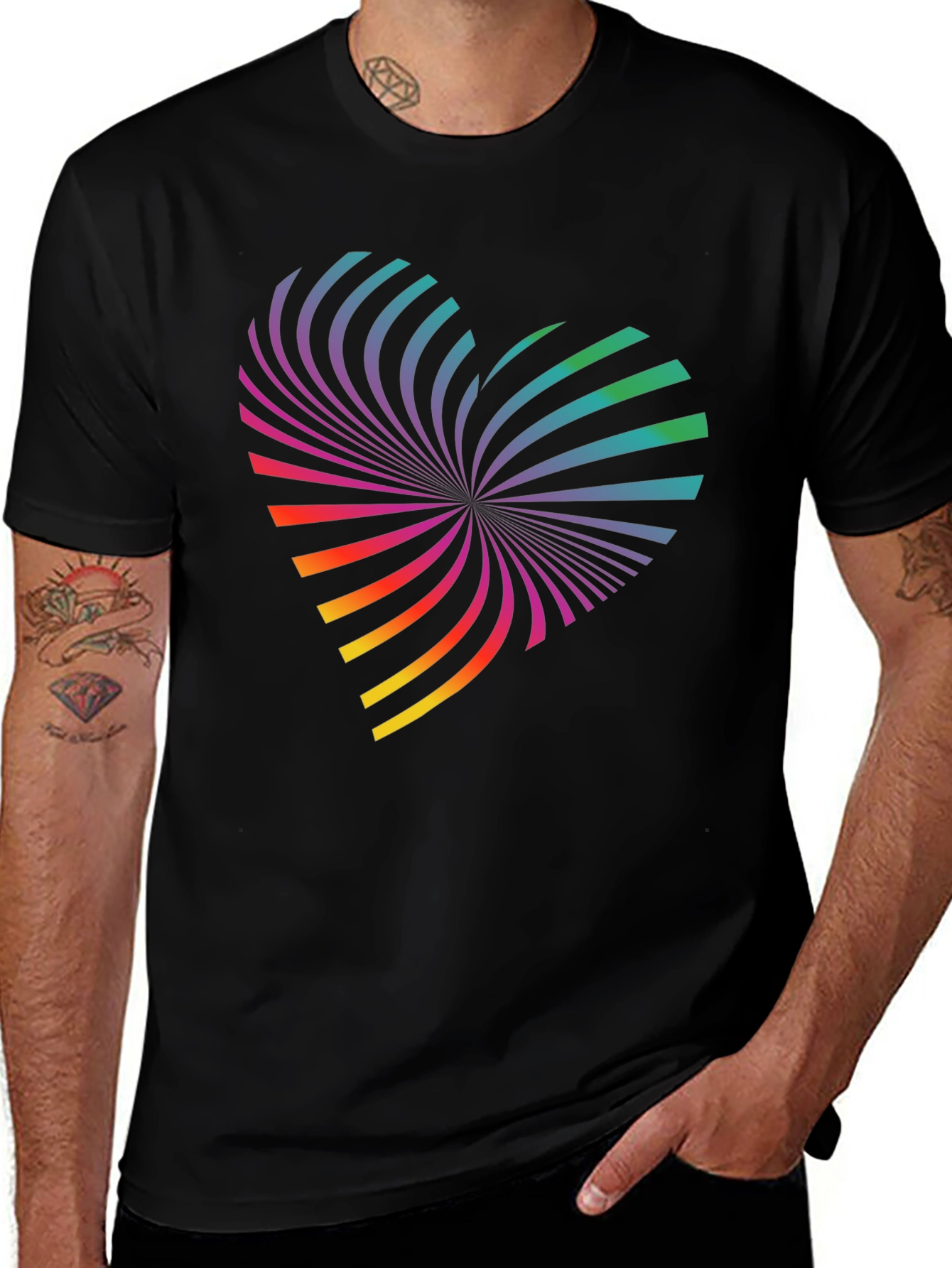 Variant 19 of Rainbow Heart Graphic Black T-Shirt