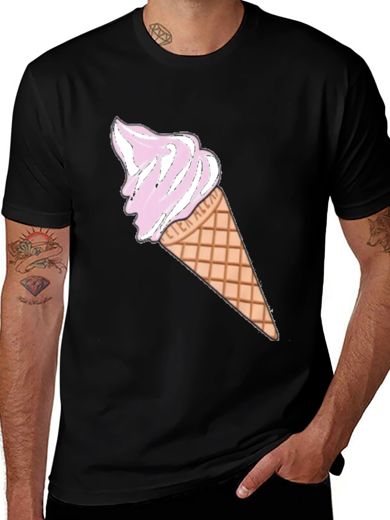 Variant 22 of Ice Cream Cone Graphic Tee - Black Cotton Casual T-Shirt