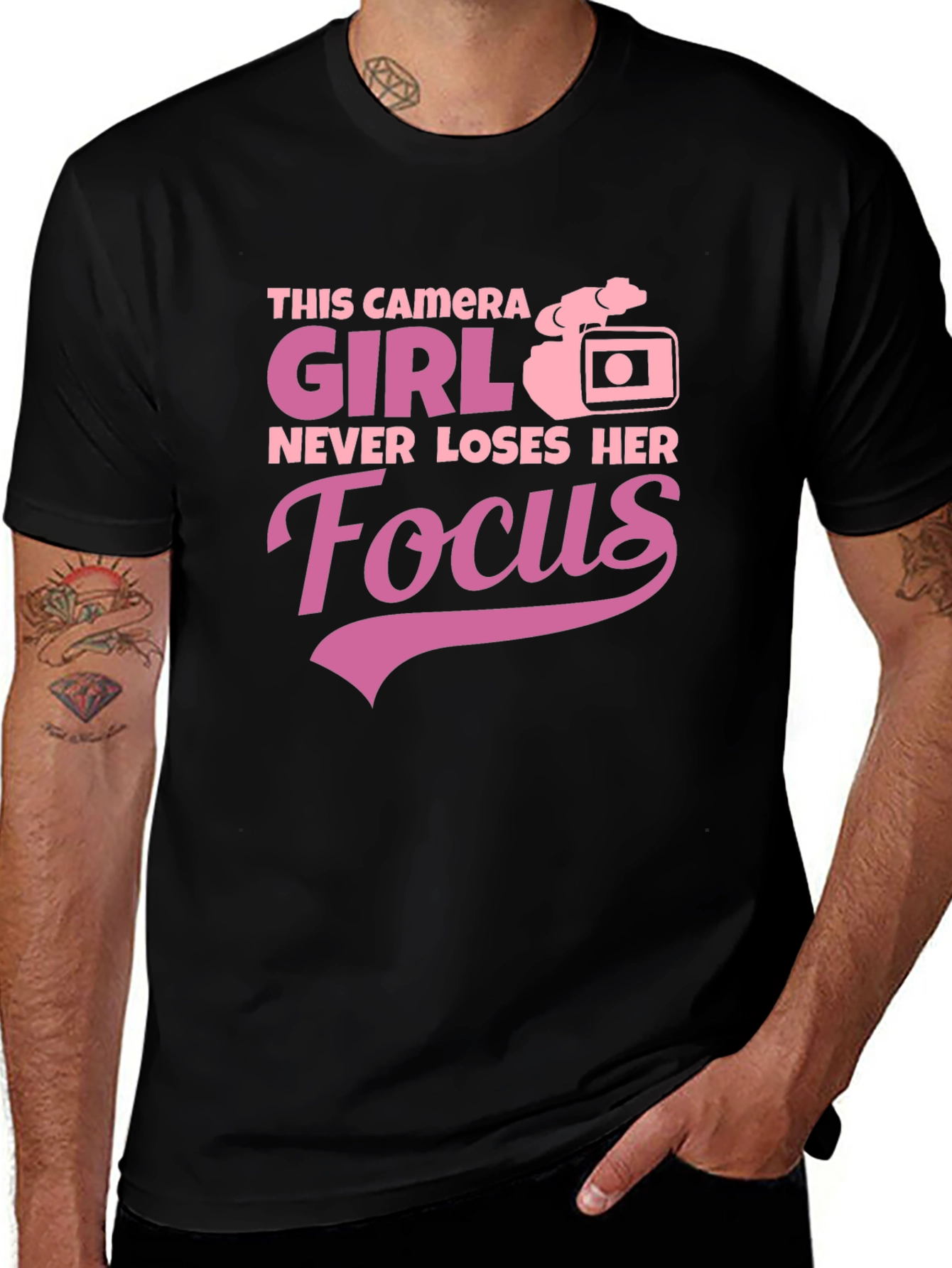 Variant 16 of Camera Girl Focus Graphic Tee - Black T-Shirt