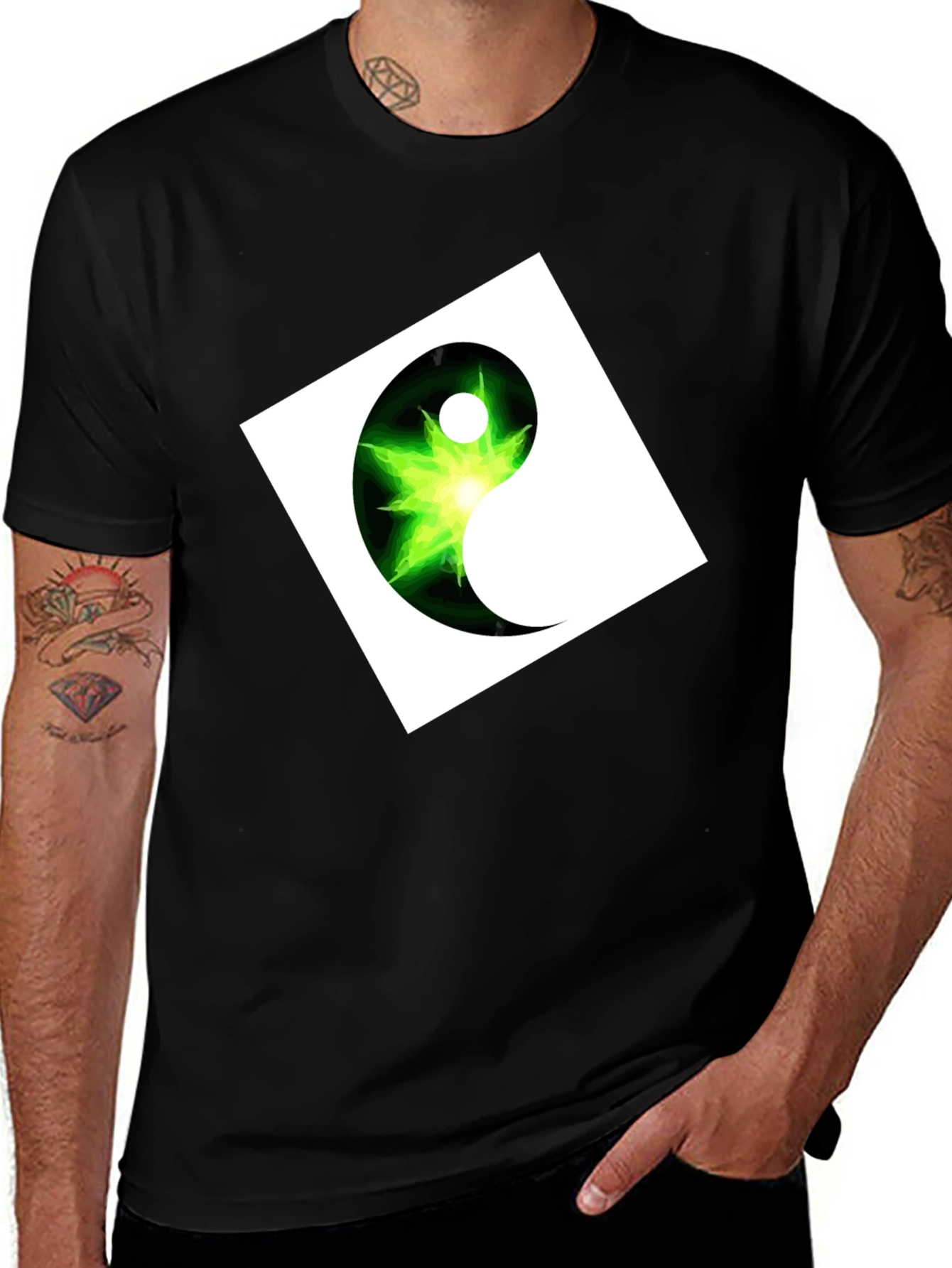 Yin Yang Green Star T-Shirt - Balance & Style