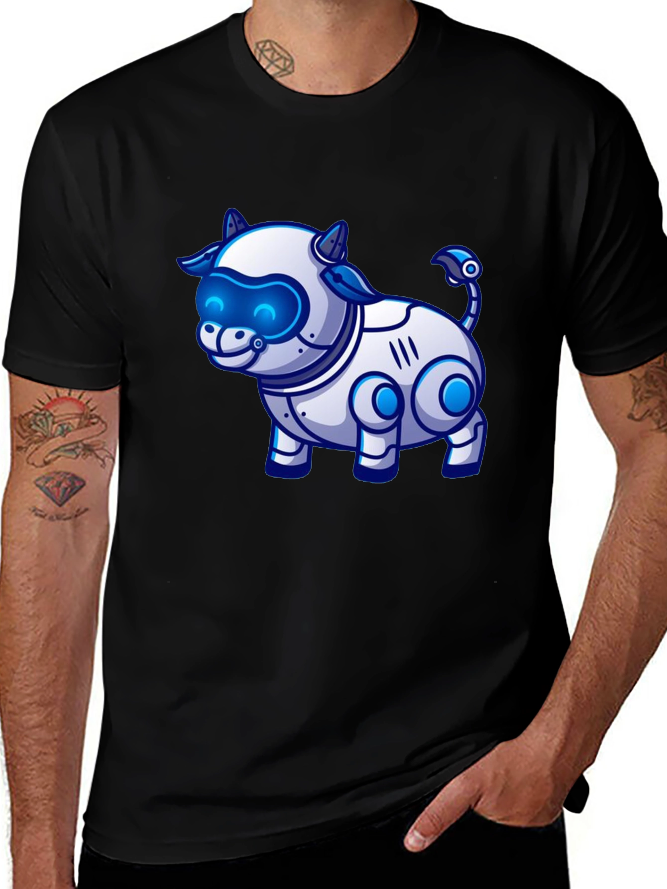 Variant 3 of Robot Cow Graphic Tee - Unique Design