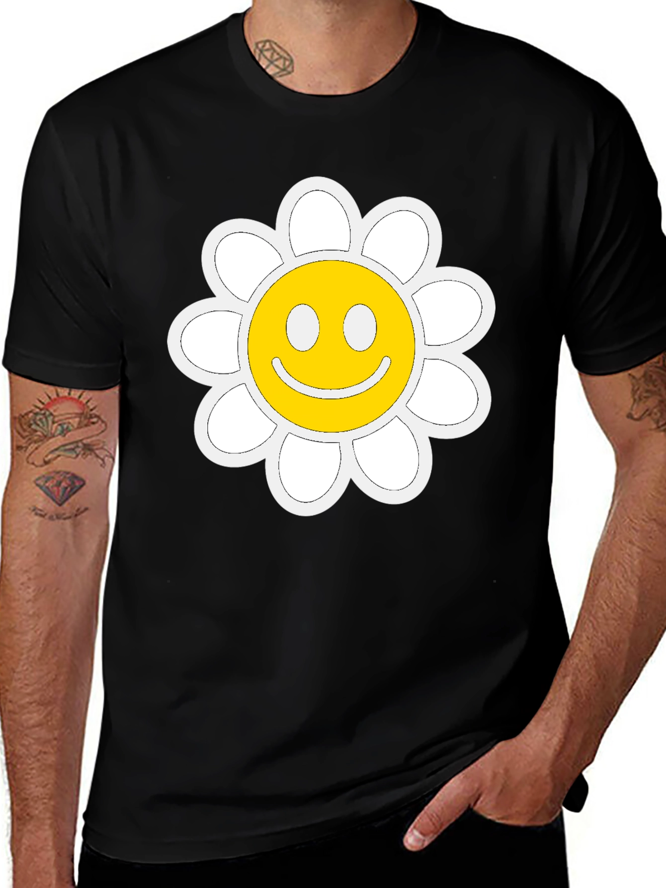 Variant 2 of Happy Daisy Graphic Tee - Black Cotton Blend