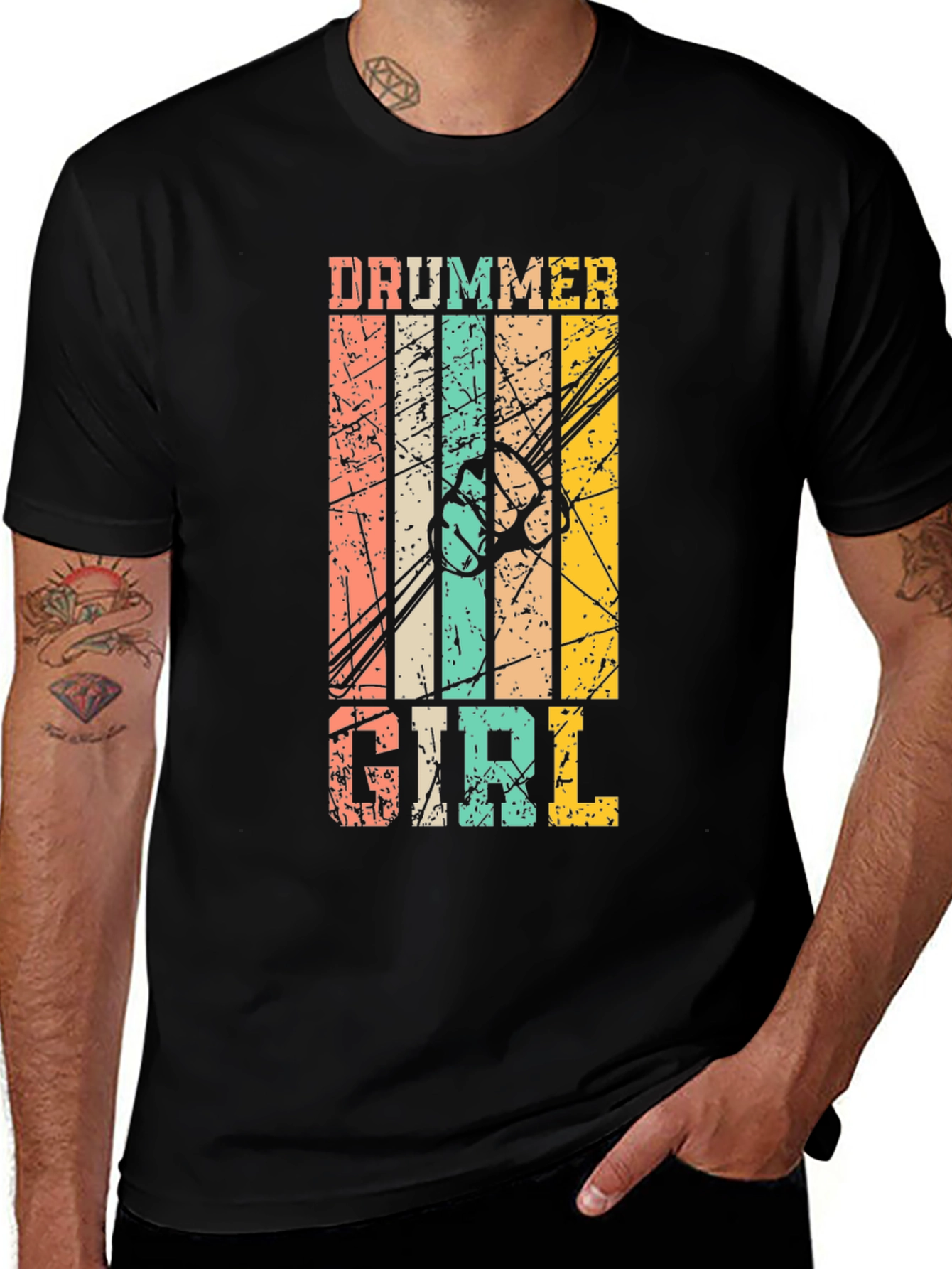 Variant 19 of Drummer Girl Retro T-Shirt - Music Lover Tee