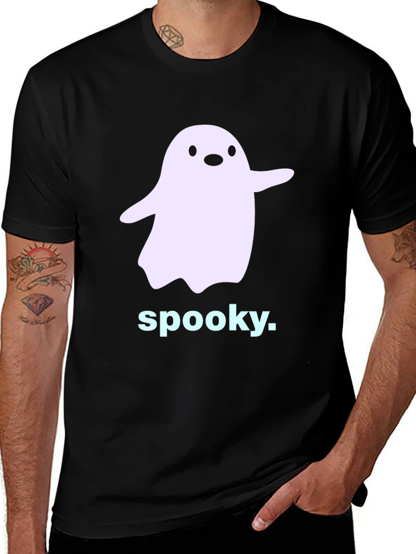 Variant 20 of Spooky Season Ghost Graphic Tee - Men's Black T-Shirt