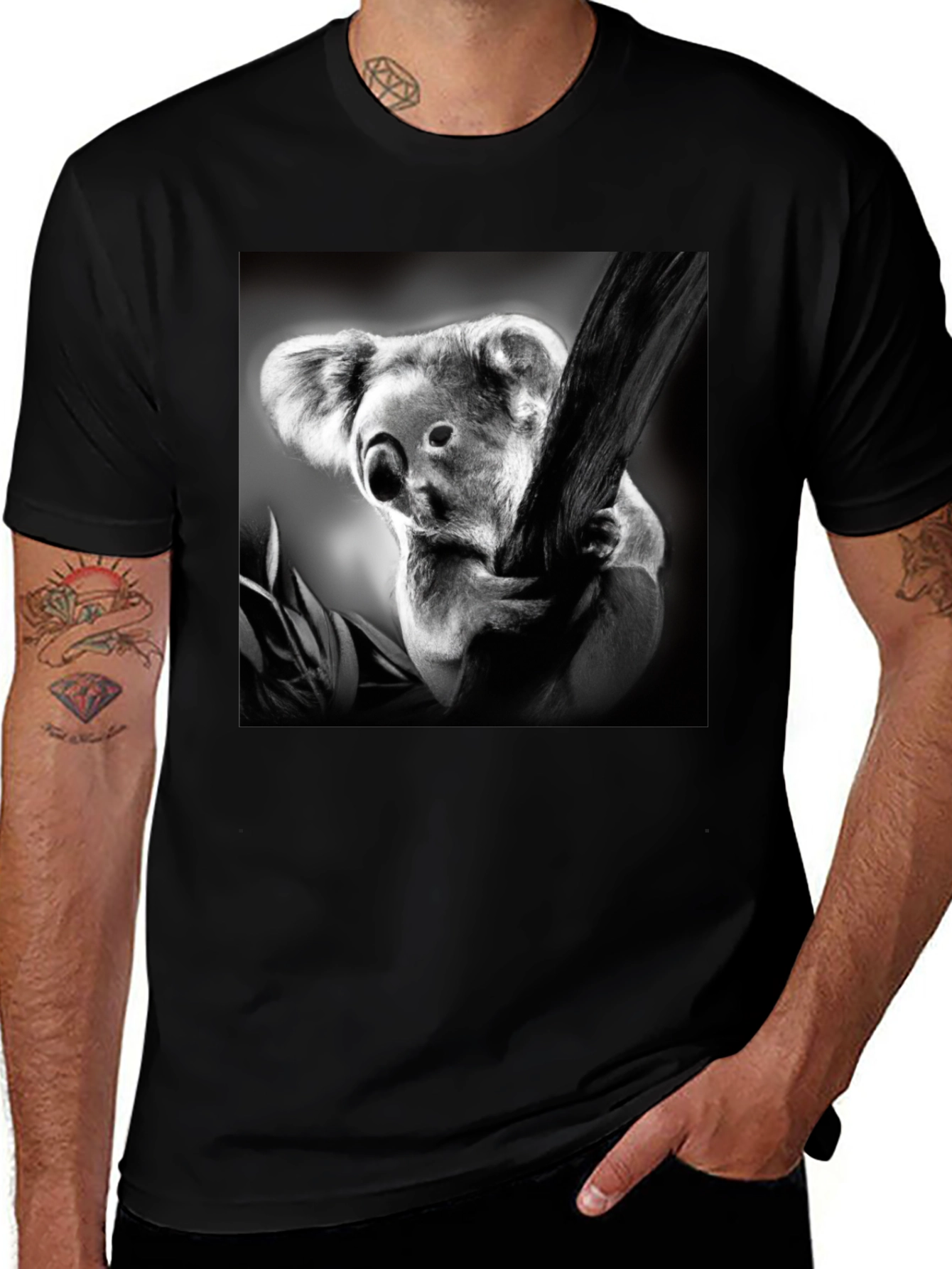 Variant 3 of Koala Bear Print Black T-Shirt