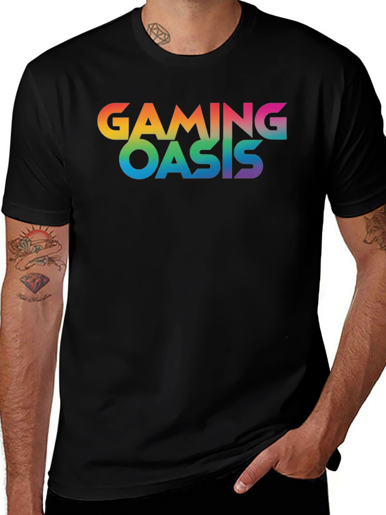 Variant 17 of Gaming Oasis Rainbow Logo Black T-Shirt