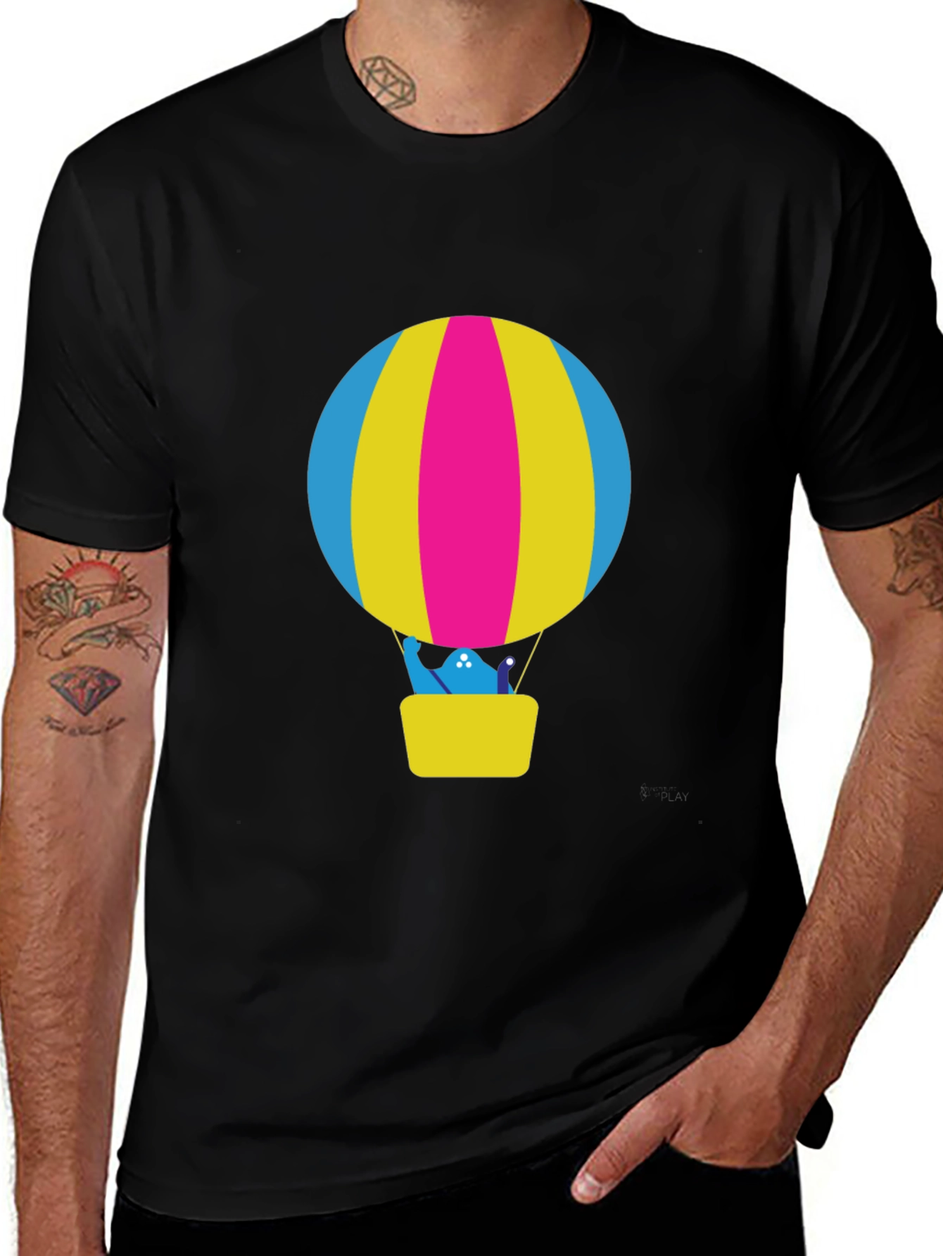 Variant 8 of Whimsical Hot Air Balloon Graphic Tee - Black