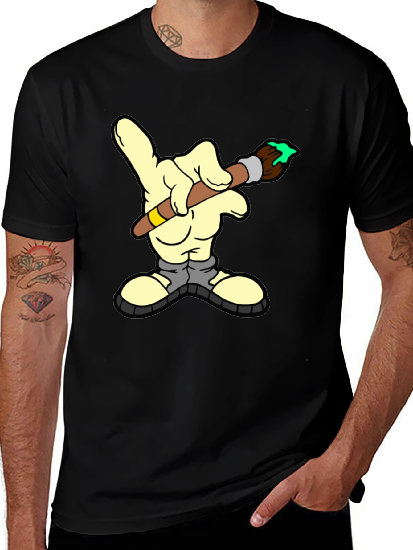 Variant 3 of Cartoon Hand Paintbrush Graphic T-Shirt