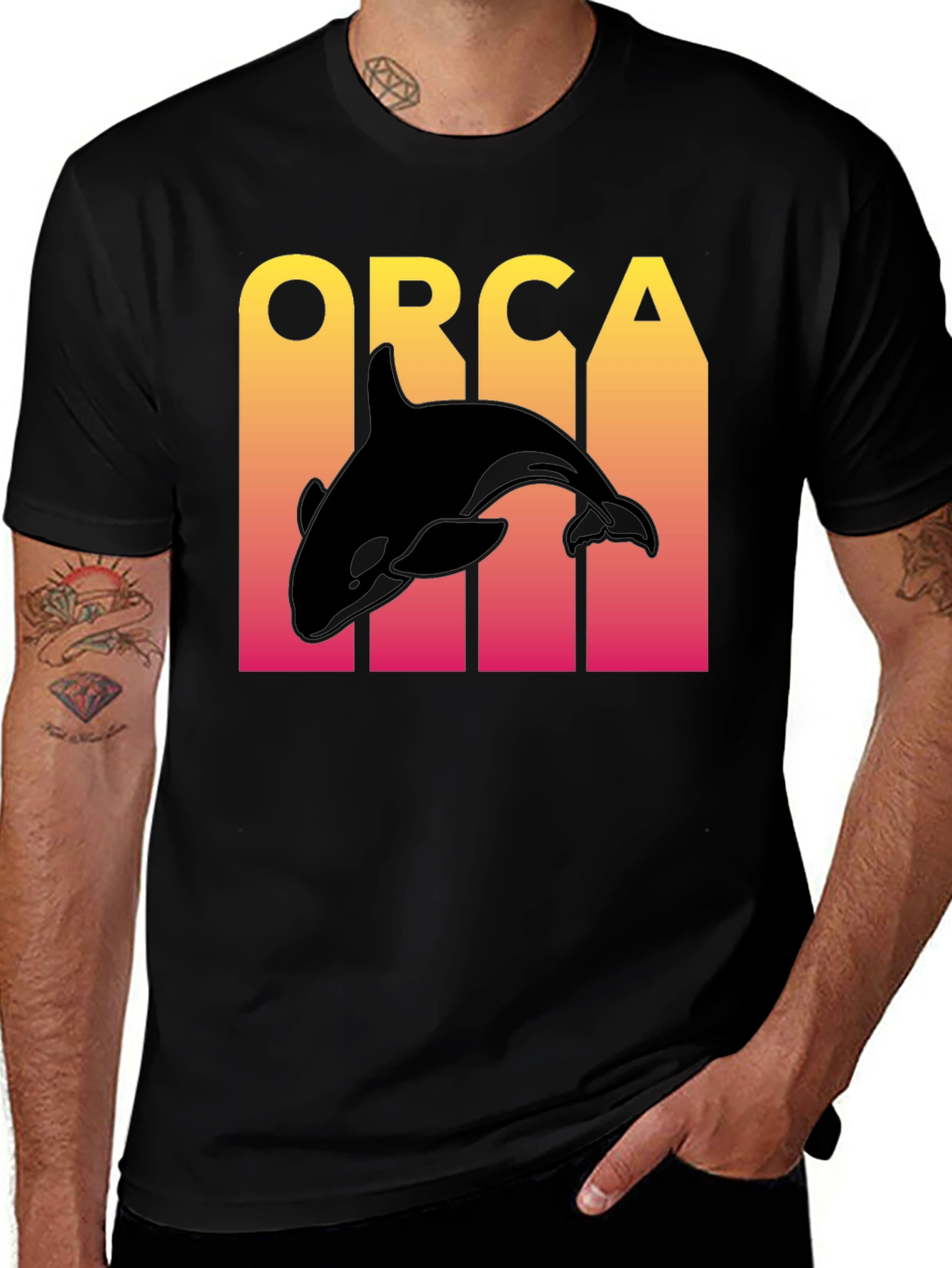 Variant 11 of Orca Graphic Print Men's Black T-Shirt