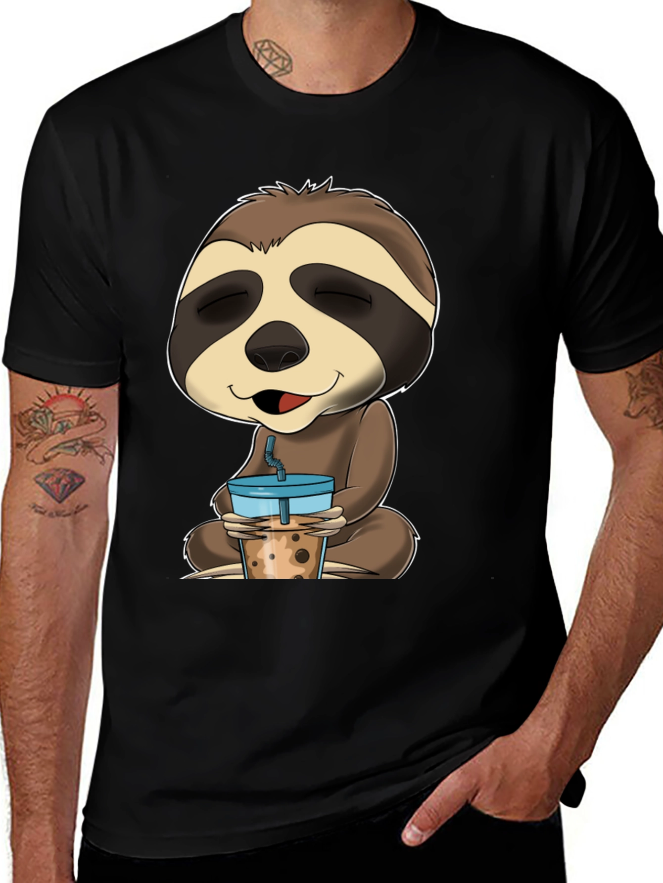 Variant 20 of Sloth Boba Tea Graphic Tee - Relaxed Comfort