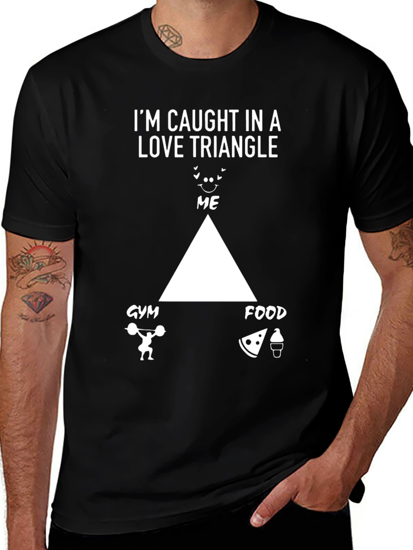 Variant 18 of Love Triangle T-Shirt - Gym, Food, Me