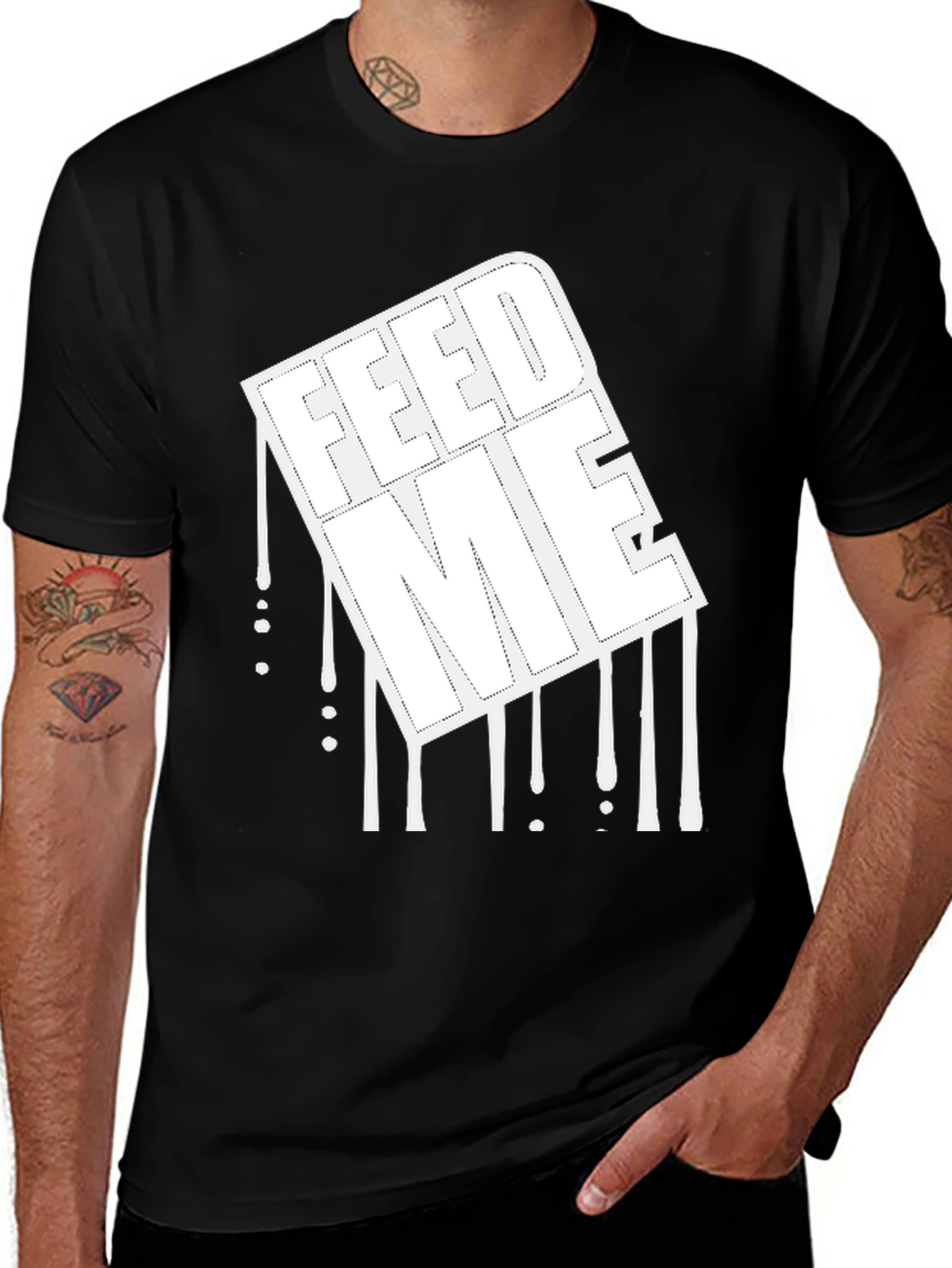 Variant 9 of Feed Me Graphic Print Black T-Shirt