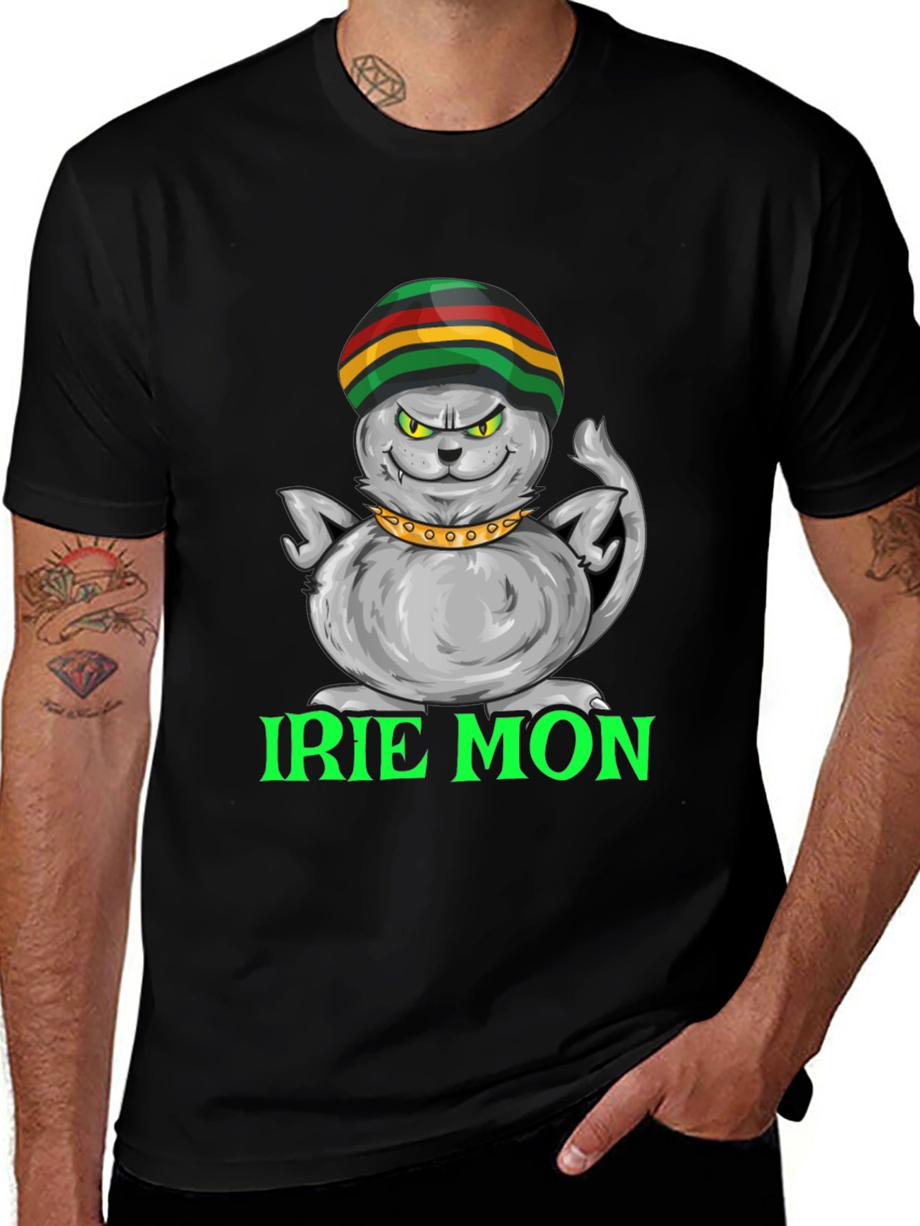 Variant 30 of Irie Mon Cat Graphic T-Shirt - Rastafarian Style